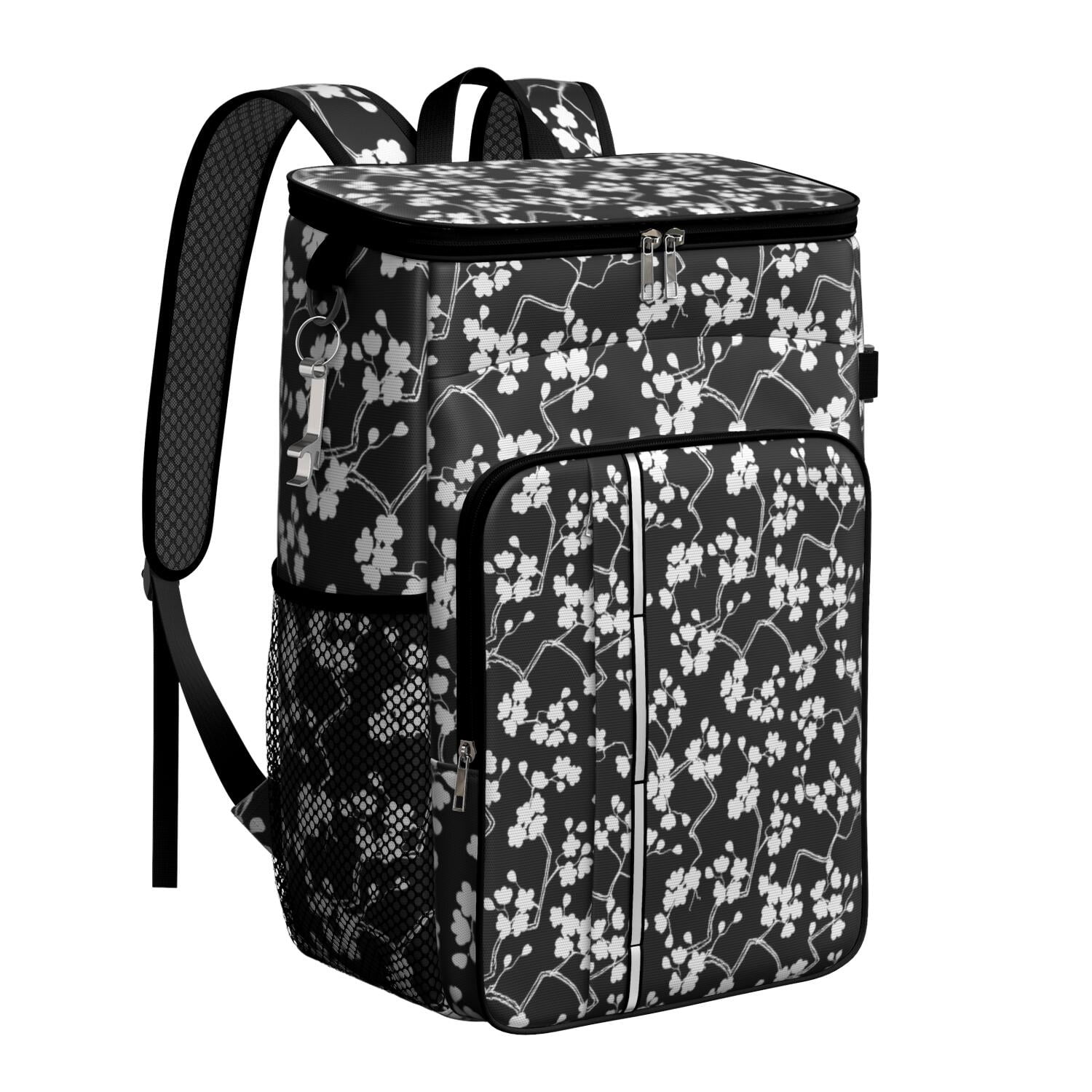 Travel Cooler Bag - Pioneer Flower Floral Print Pattern Camping Beer Cooler Backpack with Bottle Opener- Waterproof Insulated Picnic Backpacks - Cooler Bag for Beach