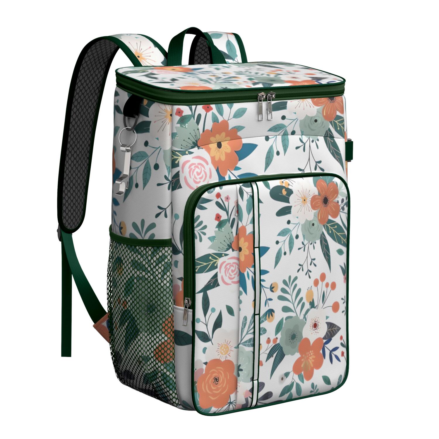 Travel Cooler Bag - Pioneer Flower Floral Print Pattern Camping Beer Cooler Backpack with Bottle Opener- Waterproof Insulated Picnic Backpacks - Cooler Bag for Beach