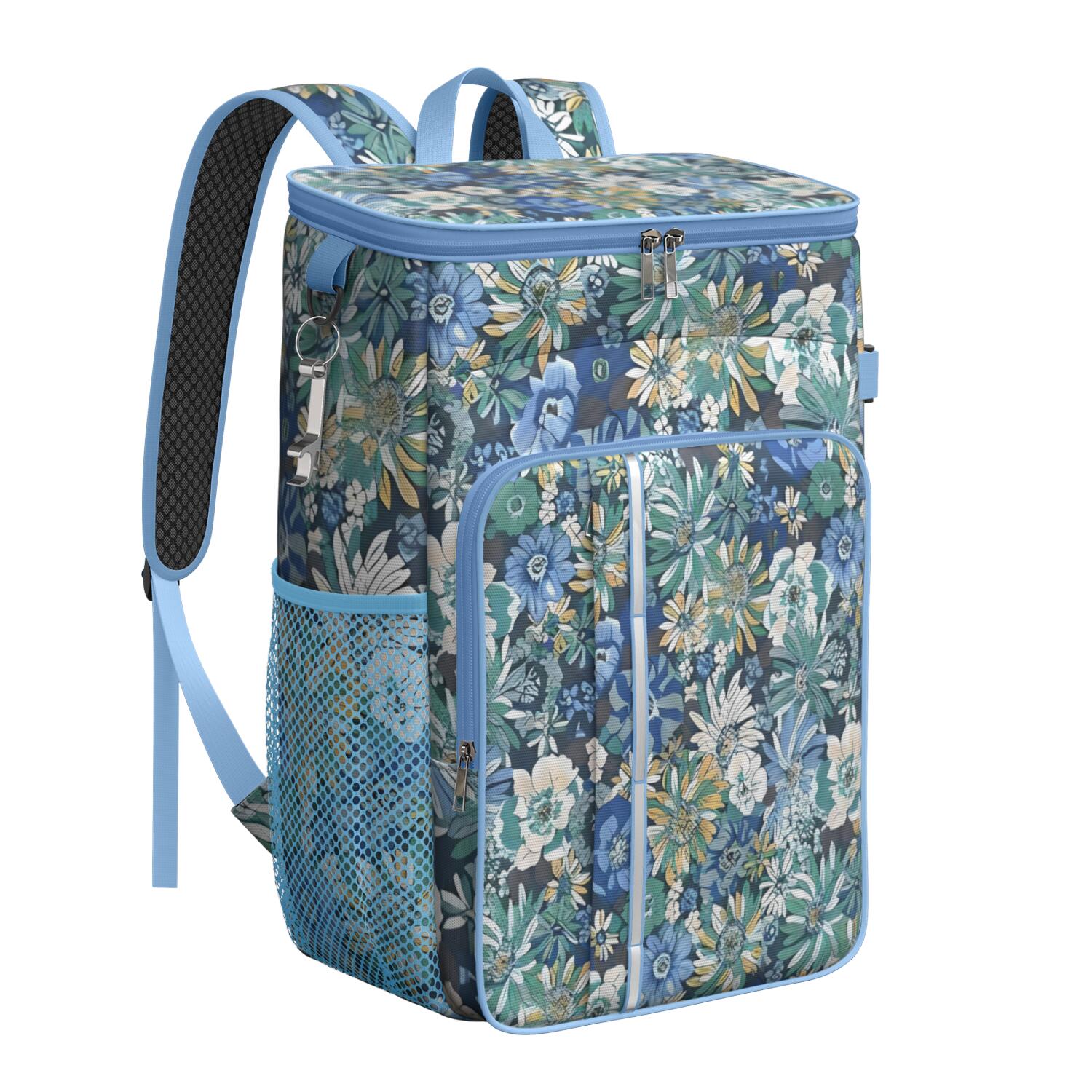 Travel Cooler Bag - Pioneer Flower Floral Print Pattern Camping Beer Cooler Backpack with Bottle Opener- Waterproof Insulated Picnic Backpacks - Cooler Bag for Beach