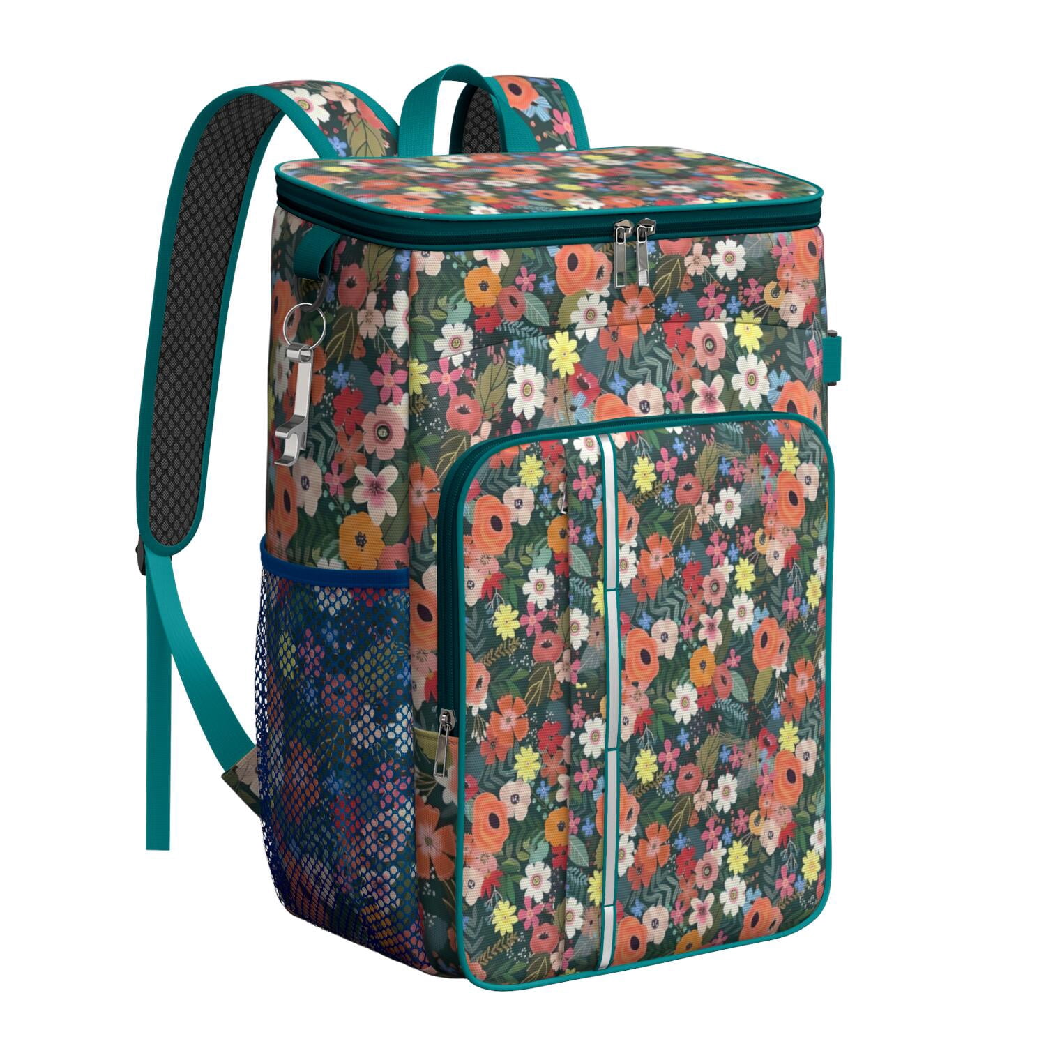 Travel Cooler Bag - Pioneer Flower Floral Print Pattern Camping Beer Cooler Backpack with Bottle Opener- Waterproof Insulated Picnic Backpacks - Cooler Bag for Beach