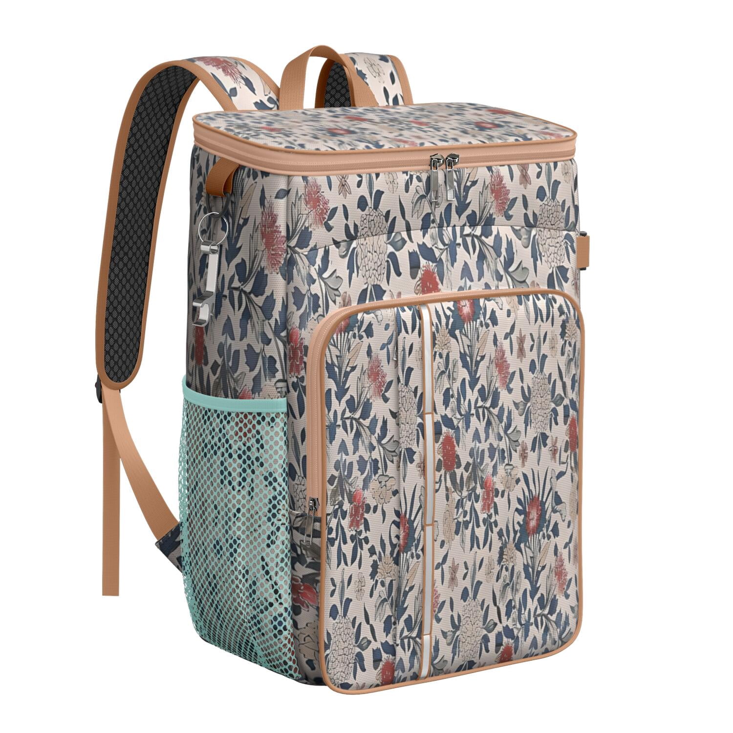 Travel Cooler Bag - Pioneer Flower Floral Print Pattern Camping Beer Cooler Backpack with Bottle Opener- Waterproof Insulated Picnic Backpacks - Cooler Bag for Beach