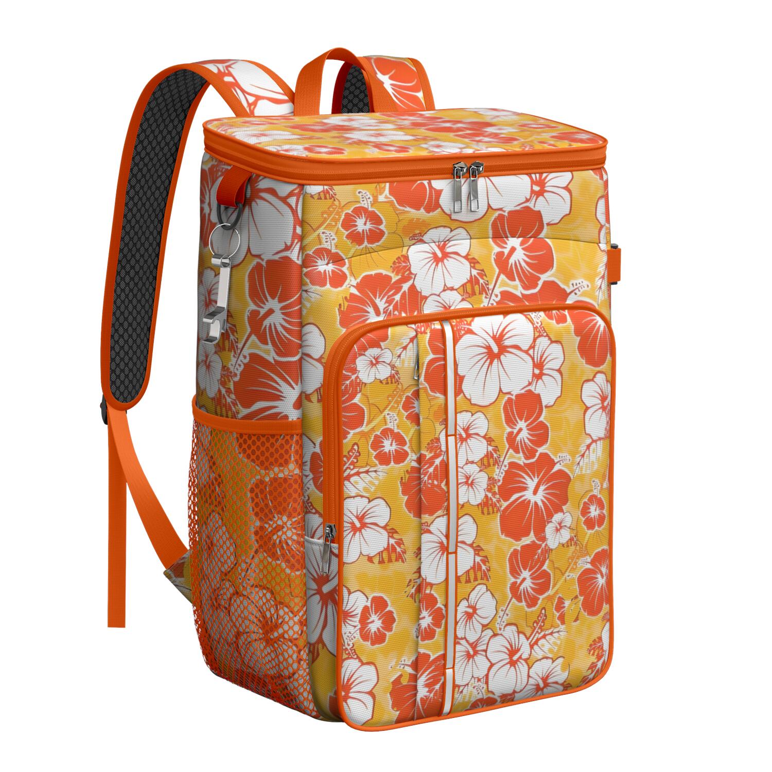 Travel Cooler Bag - Pioneer Flower Floral Print Pattern Camping Beer Cooler Backpack with Bottle Opener- Waterproof Insulated Picnic Backpacks - Cooler Bag for Beach