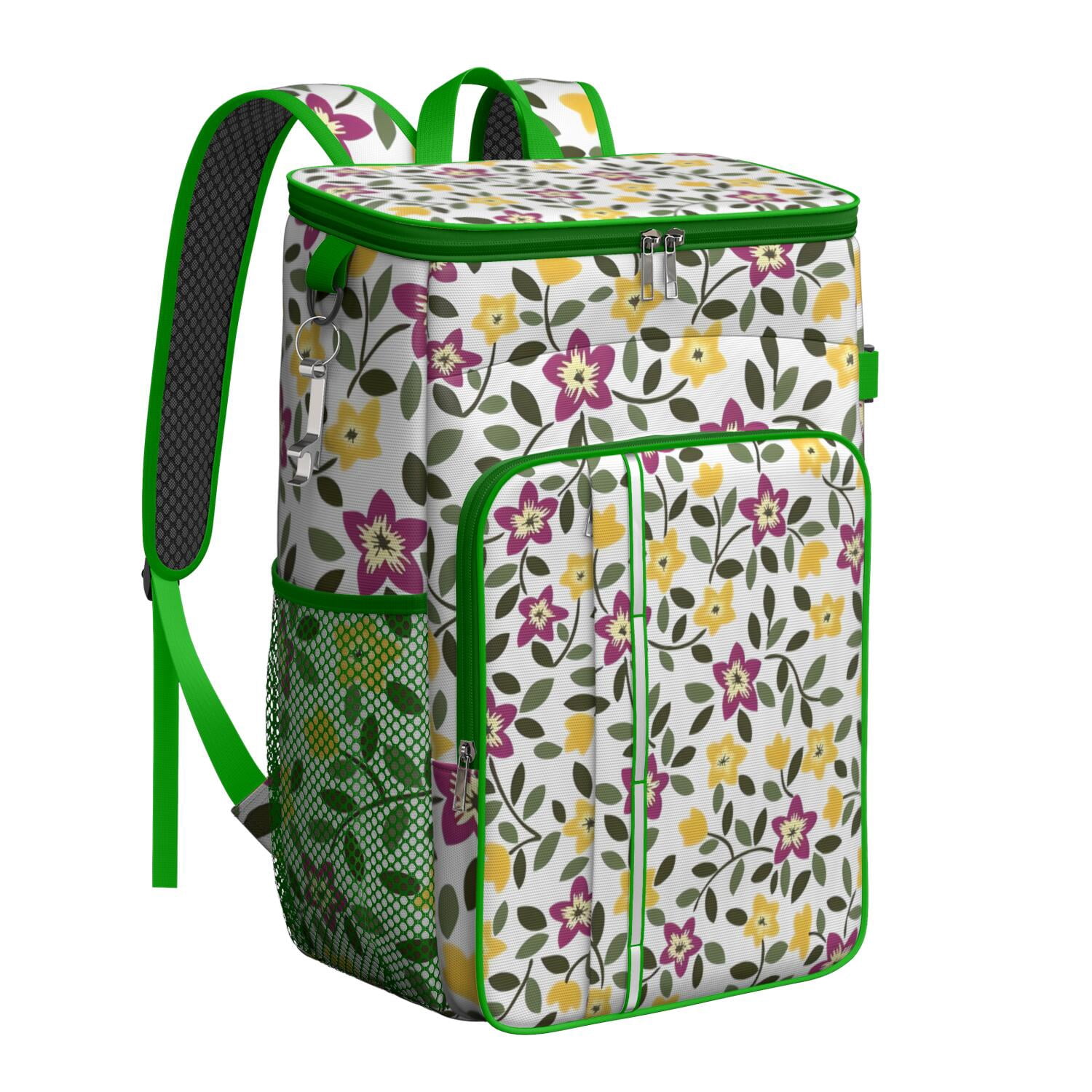 Travel Cooler Bag - Pioneer Flower Floral Print Pattern Camping Beer Cooler Backpack with Bottle Opener- Waterproof Insulated Picnic Backpacks - Cooler Bag for Beach
