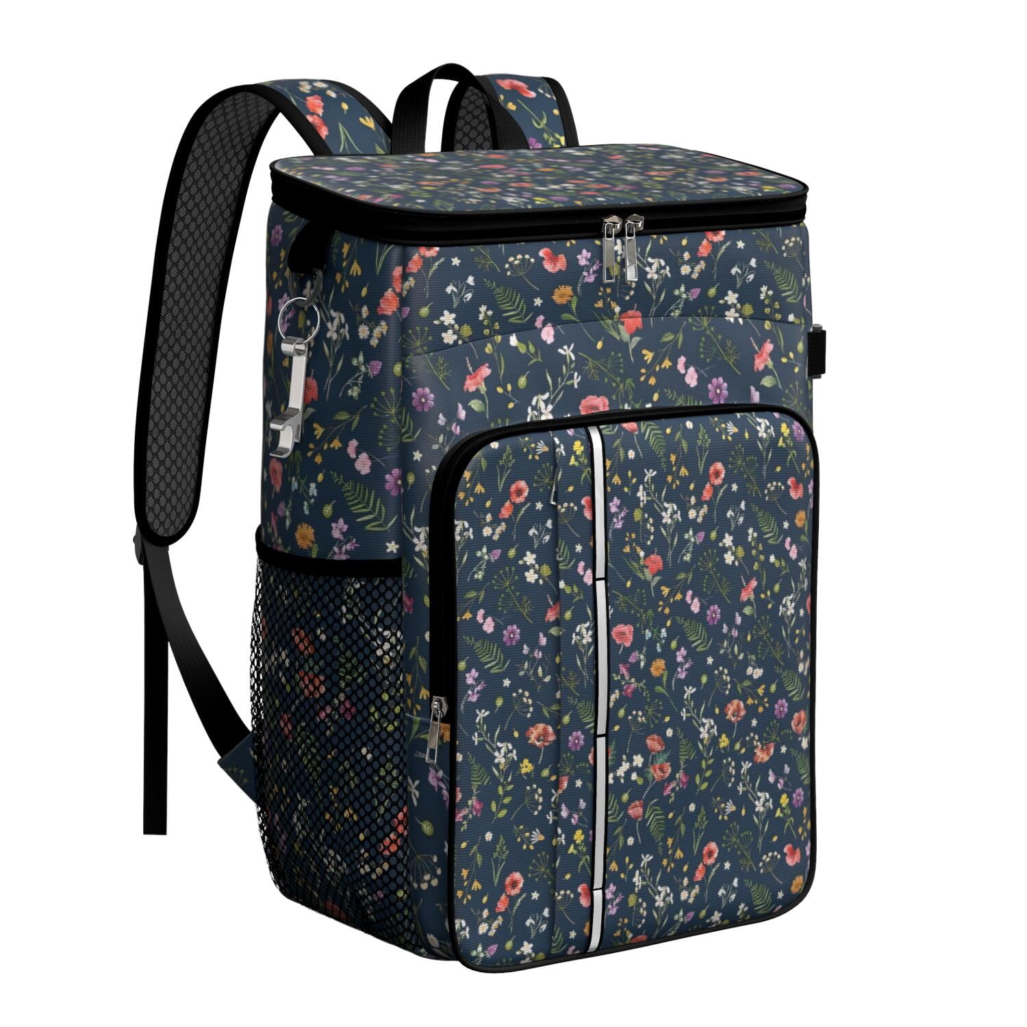 Travel Cooler Bag - Pioneer Flower Floral Print Pattern Camping Beer Cooler Backpack with Bottle Opener- Waterproof Insulated Picnic Backpacks - Cooler Bag for Beach