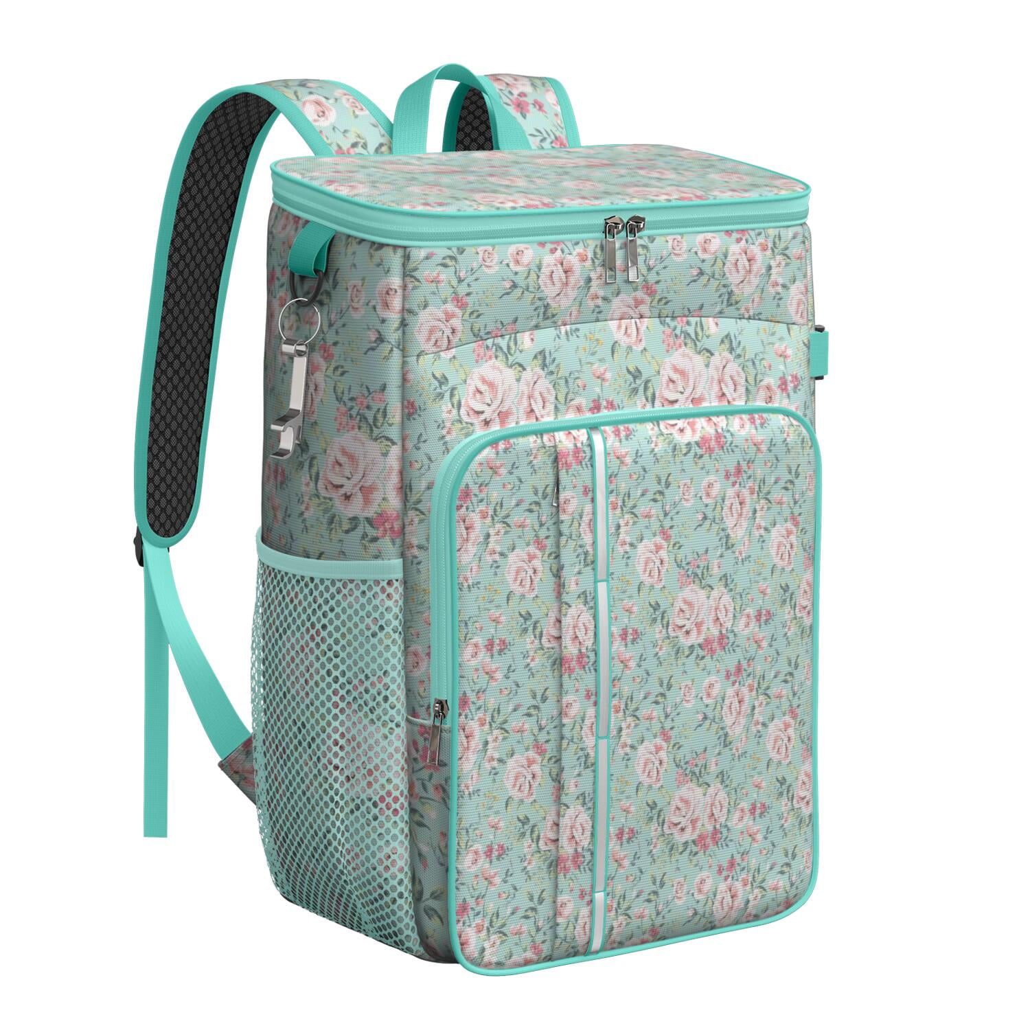 Travel Cooler Bag - Pioneer Flower Floral Print Pattern Camping Beer Cooler Backpack with Bottle Opener- Waterproof Insulated Picnic Backpacks - Cooler Bag for Beach