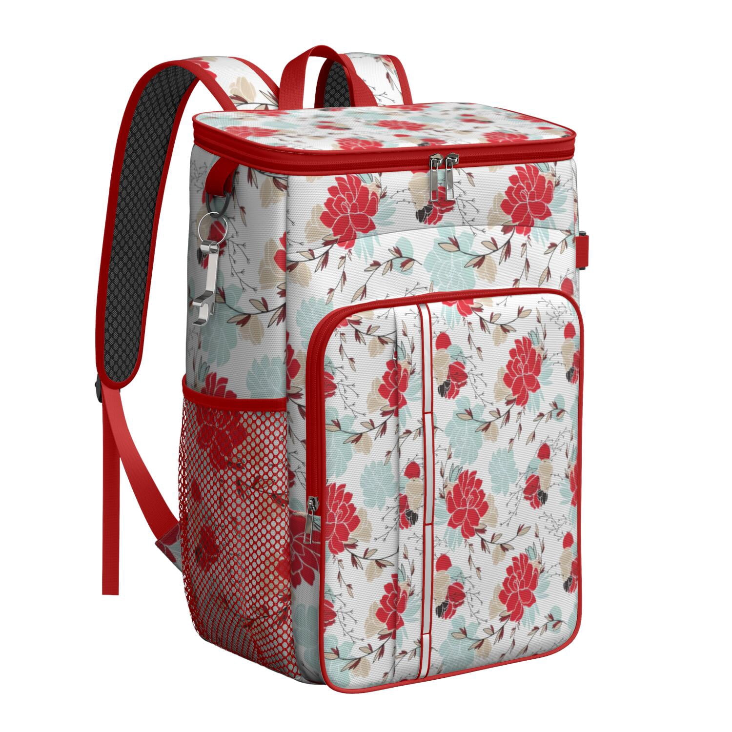 Travel Cooler Bag - Pioneer Flower Floral Print Pattern Camping Beer Cooler Backpack with Bottle Opener- Waterproof Insulated Picnic Backpacks - Cooler Bag for Beach