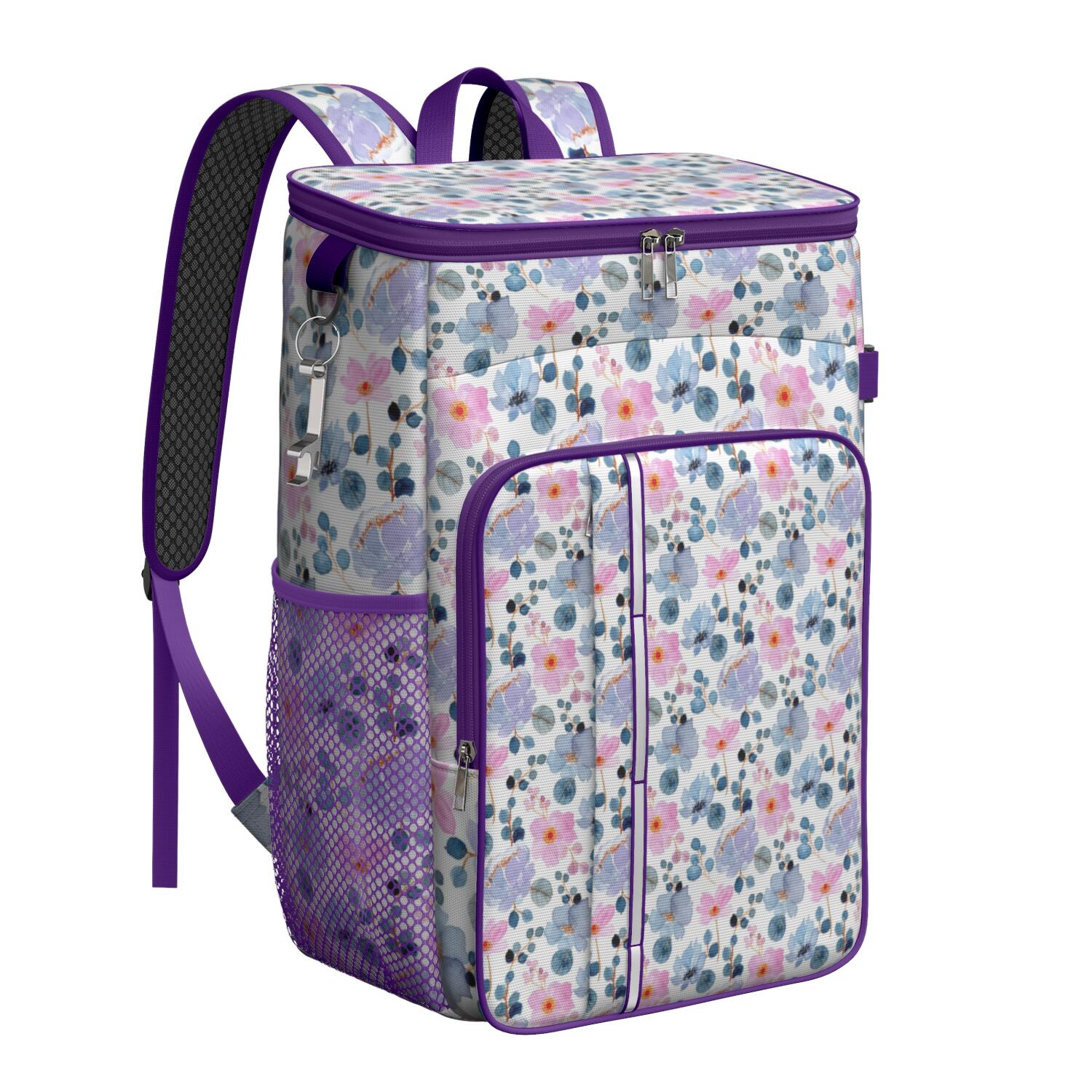 Travel Cooler Bag - Pioneer Flower Floral Print Pattern Camping Beer Cooler Backpack with Bottle Opener- Waterproof Insulated Picnic Backpacks - Cooler Bag for Beach