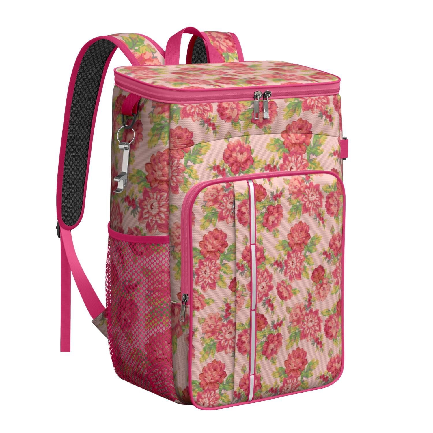 Travel Cooler Bag - Pioneer Flower Floral Print Pattern Camping Beer Cooler Backpack with Bottle Opener- Waterproof Insulated Picnic Backpacks - Cooler Bag for Beach