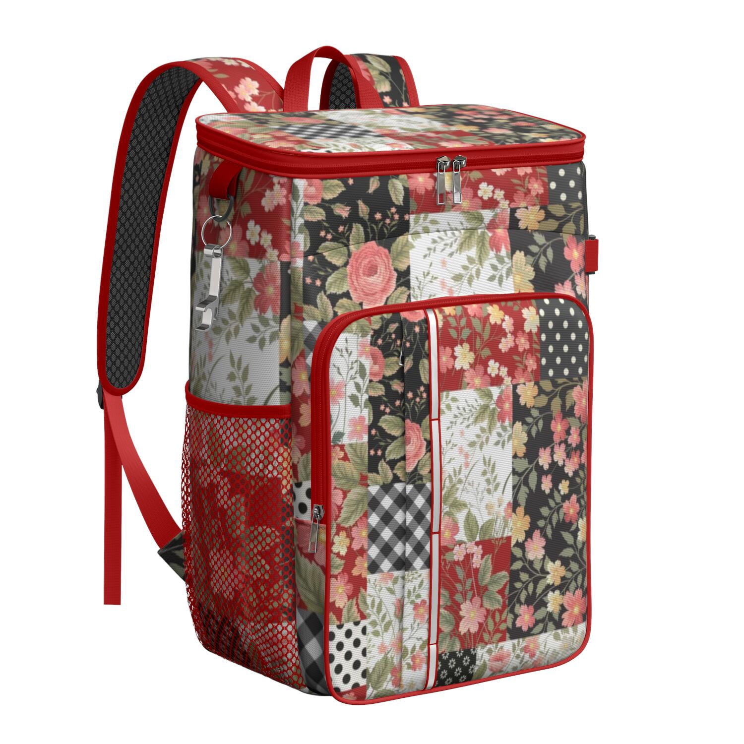 Travel Cooler Bag - Pioneer Flower Floral Print Pattern Camping Beer Cooler Backpack with Bottle Opener- Waterproof Insulated Picnic Backpacks - Cooler Bag for Beach