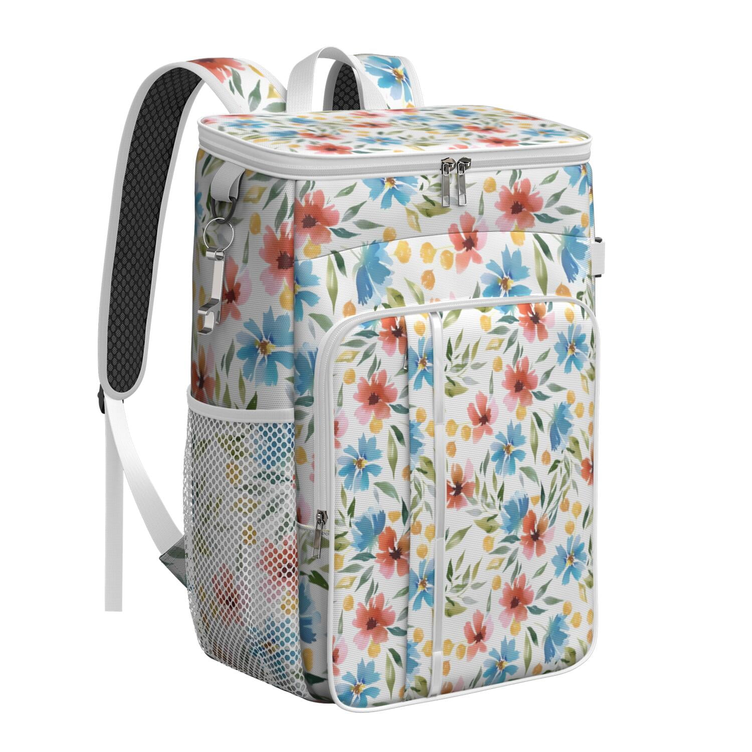 Travel Cooler Bag - Pioneer Flower Floral Print Pattern Camping Beer Cooler Backpack with Bottle Opener- Waterproof Insulated Picnic Backpacks - Cooler Bag for Beach