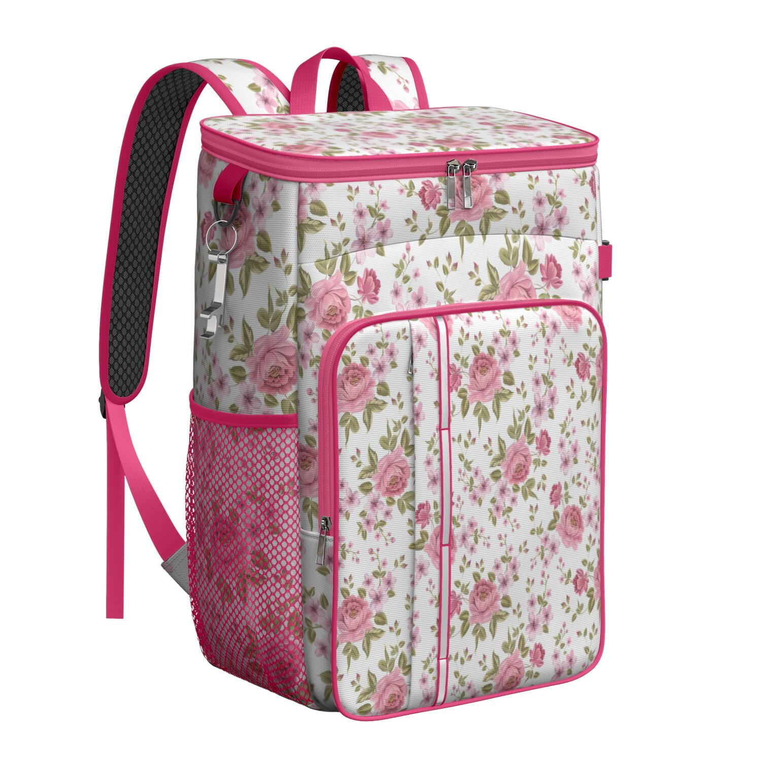 Travel Cooler Bag - Pioneer Flower Floral Print Pattern Camping Beer Cooler Backpack with Bottle Opener- Waterproof Insulated Picnic Backpacks - Cooler Bag for Beach