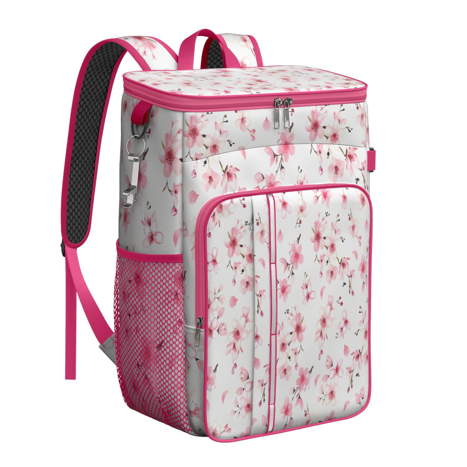 Travel Cooler Bag - Pioneer Flower Floral Print Pattern Camping Beer Cooler Backpack with Bottle Opener- Waterproof Insulated Picnic Backpacks - Cooler Bag for Beach