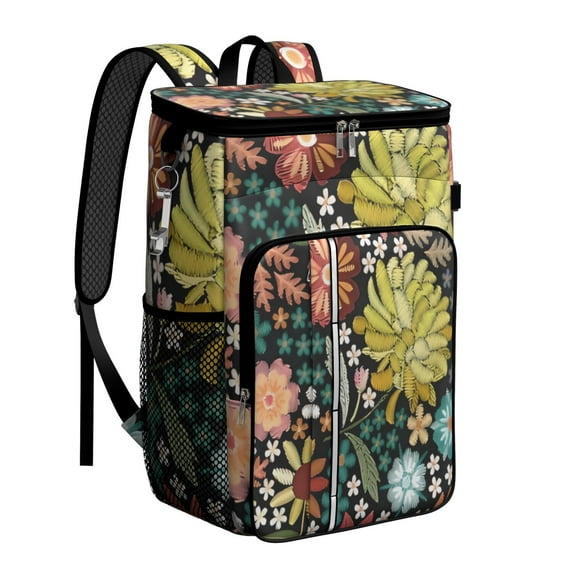 Travel Cooler Bag - Pioneer Flower Floral Print Pattern Camping Beer Cooler Backpack with Bottle Opener- Waterproof Insulated Picnic Backpacks - Cooler Bag for Beach