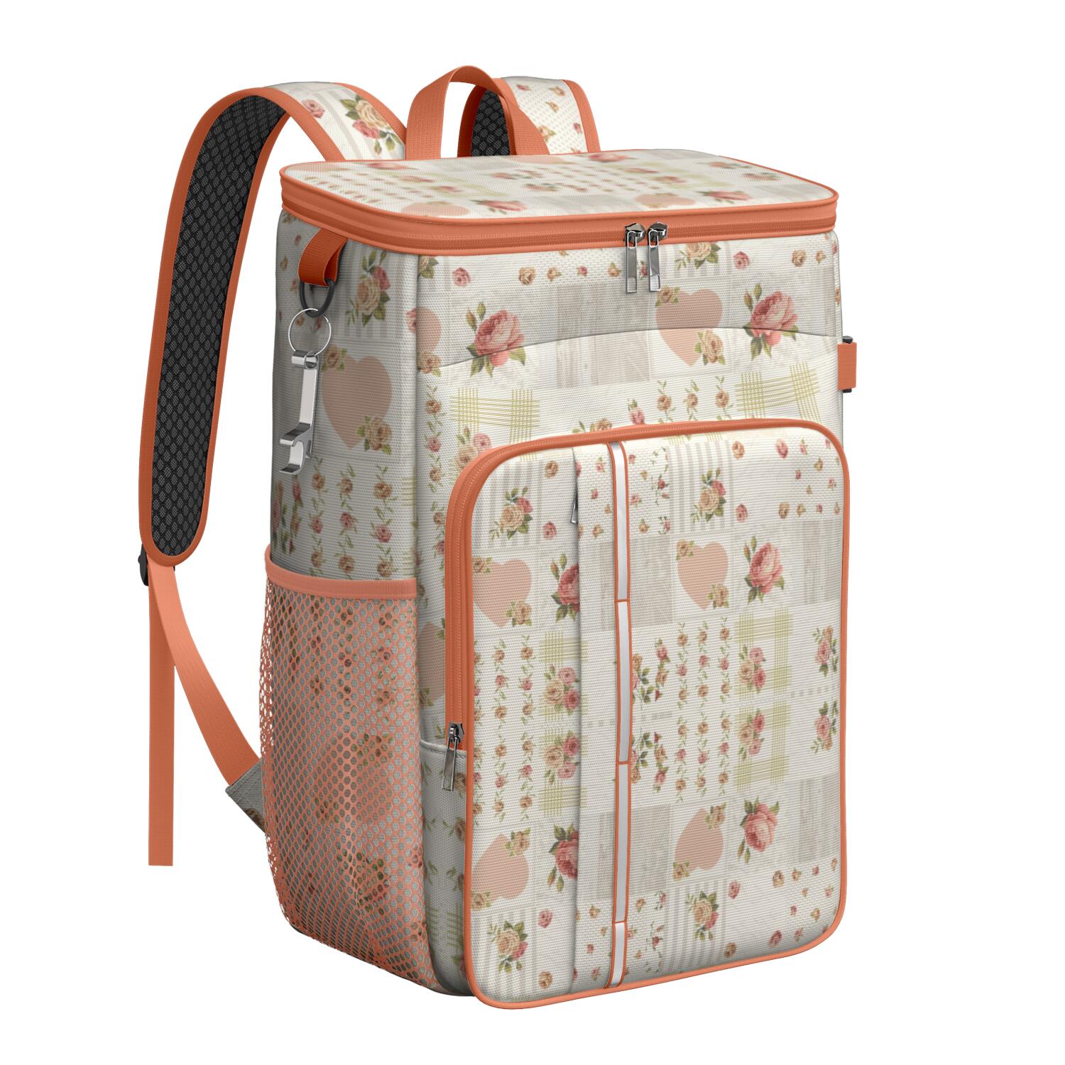 Travel Cooler Bag - Pioneer Flower Floral Print Pattern Camping Beer Cooler Backpack with Bottle Opener- Waterproof Insulated Picnic Backpacks - Cooler Bag for Beach