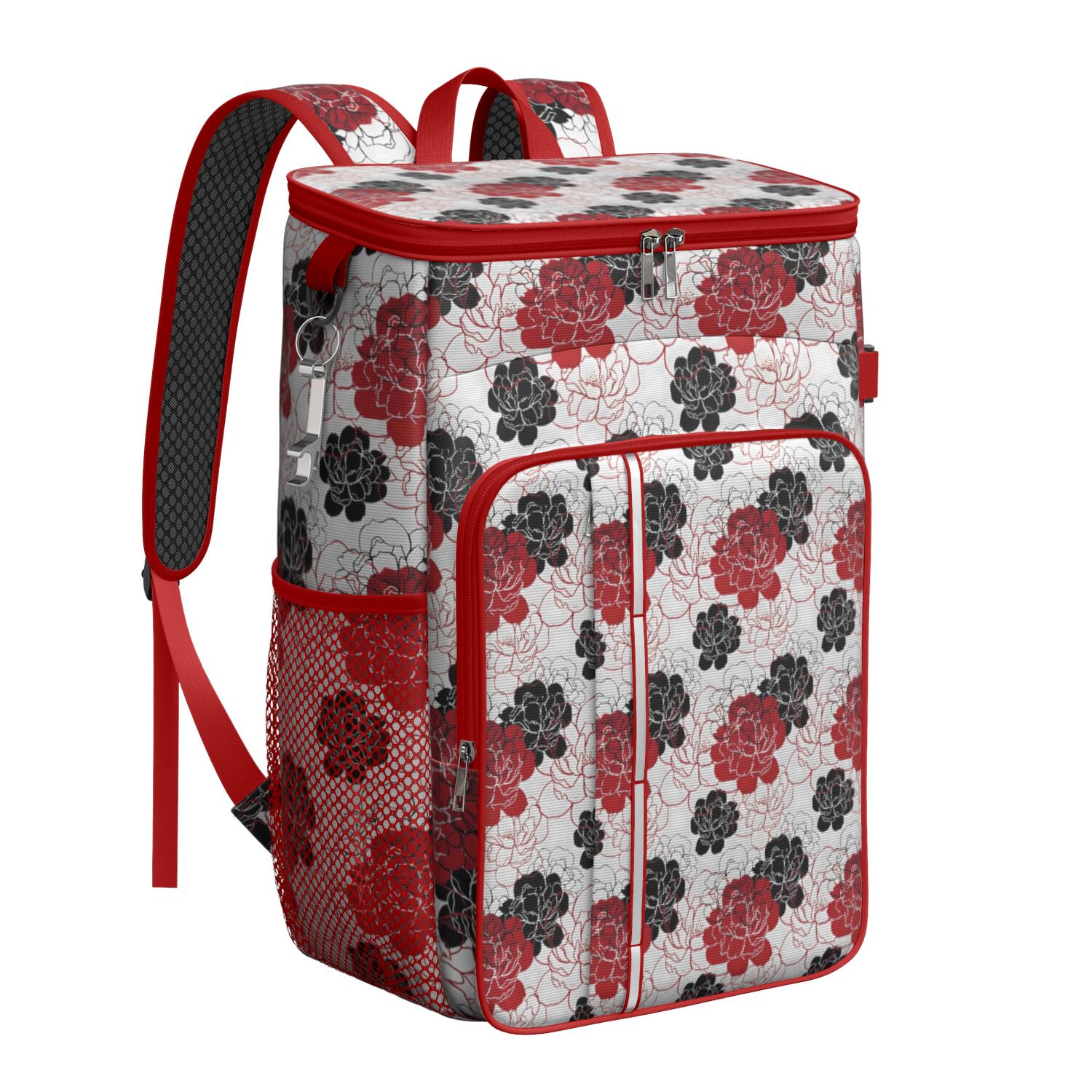 Travel Cooler Bag - Pioneer Flower Floral Print Pattern Camping Beer Cooler Backpack with Bottle Opener- Waterproof Insulated Picnic Backpacks - Cooler Bag for Beach