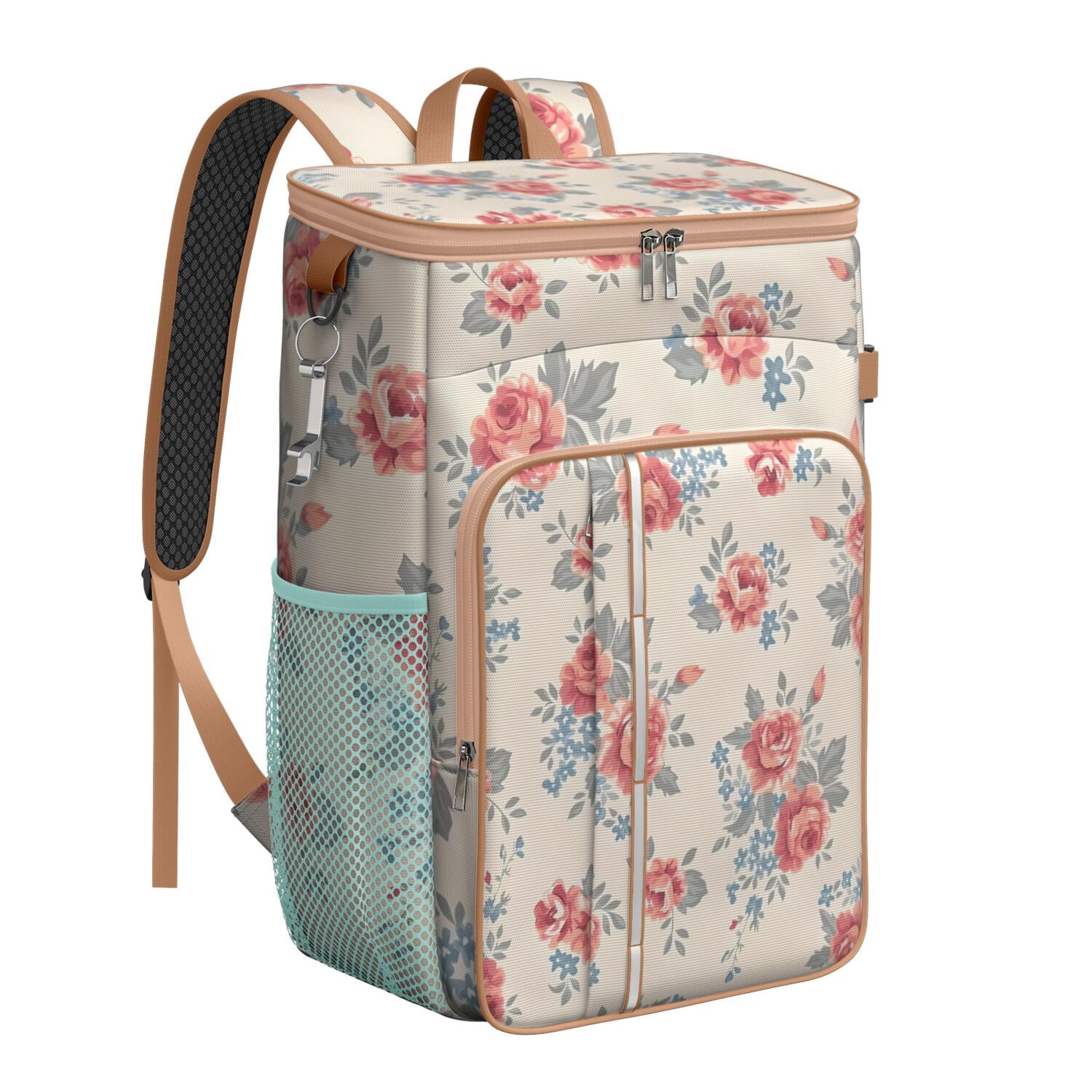 Travel Cooler Bag - Pioneer Flower Floral Print Pattern Camping Beer Cooler Backpack with Bottle Opener- Waterproof Insulated Picnic Backpacks - Cooler Bag for Beach