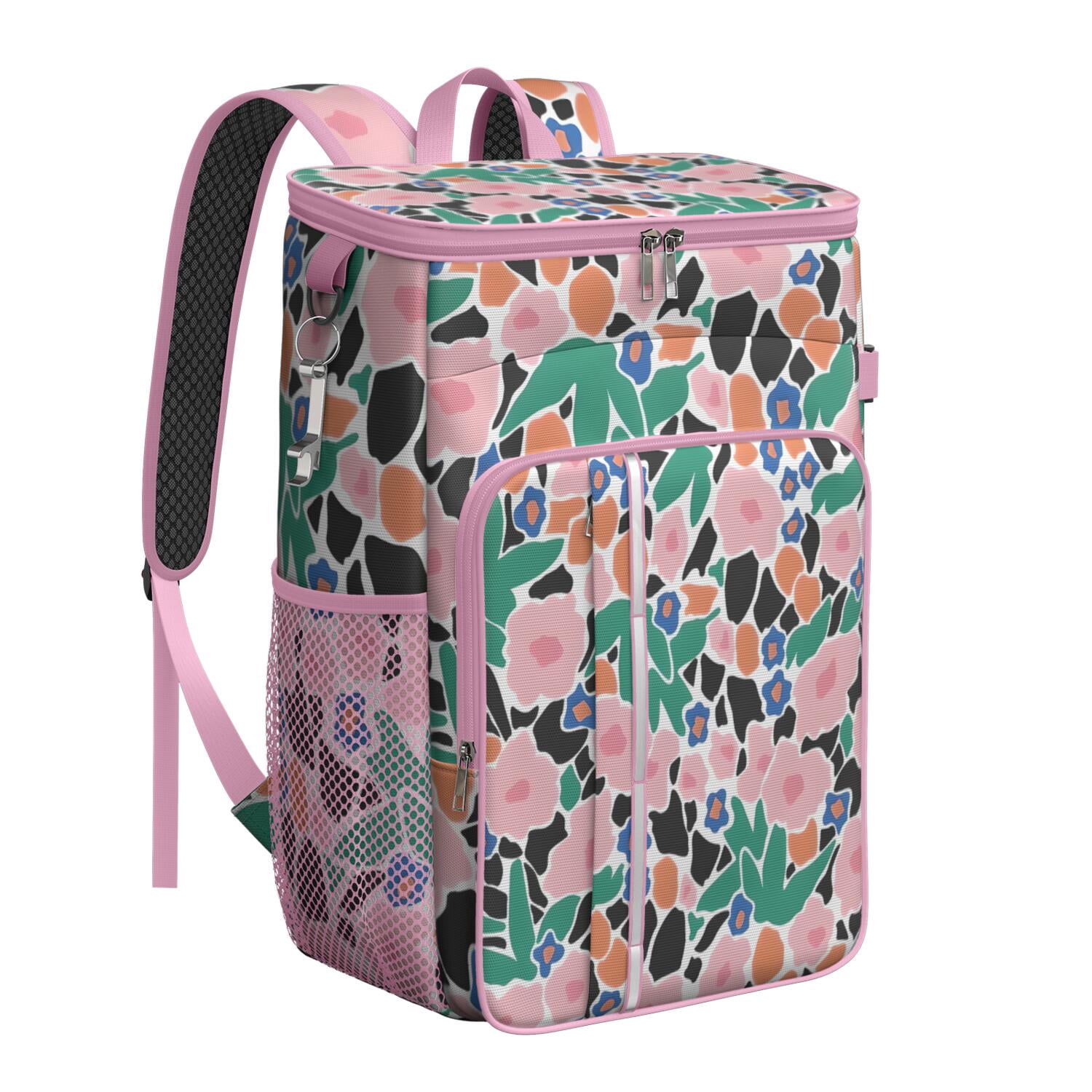 Travel Cooler Bag - Pioneer Flower Floral Print Pattern Camping Beer Cooler Backpack with Bottle Opener- Waterproof Insulated Picnic Backpacks - Cooler Bag for Beach