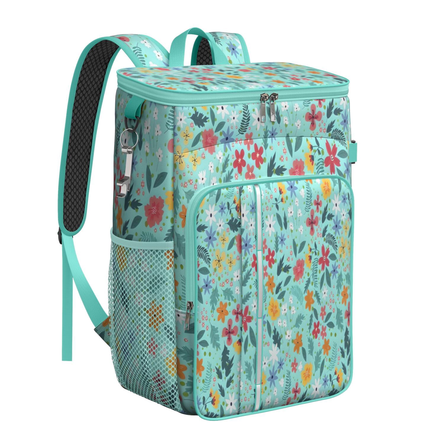 Travel Cooler Bag - Pioneer Flower Floral Print Pattern Camping Beer Cooler Backpack with Bottle Opener- Waterproof Insulated Picnic Backpacks - Cooler Bag for Beach