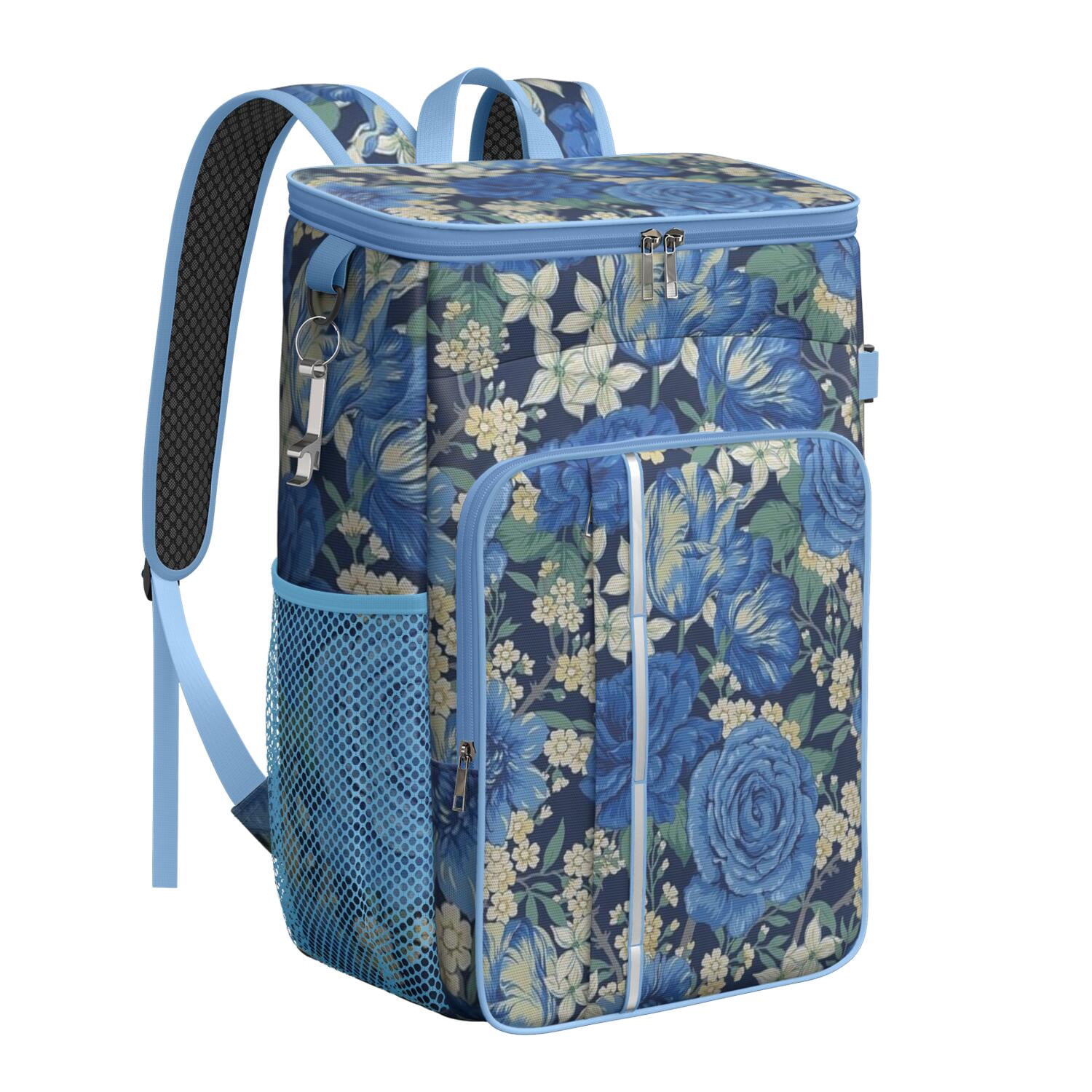 Travel Cooler Bag - Pioneer Flower Floral Print Pattern Camping Beer Cooler Backpack with Bottle Opener- Waterproof Insulated Picnic Backpacks - Cooler Bag for Beach