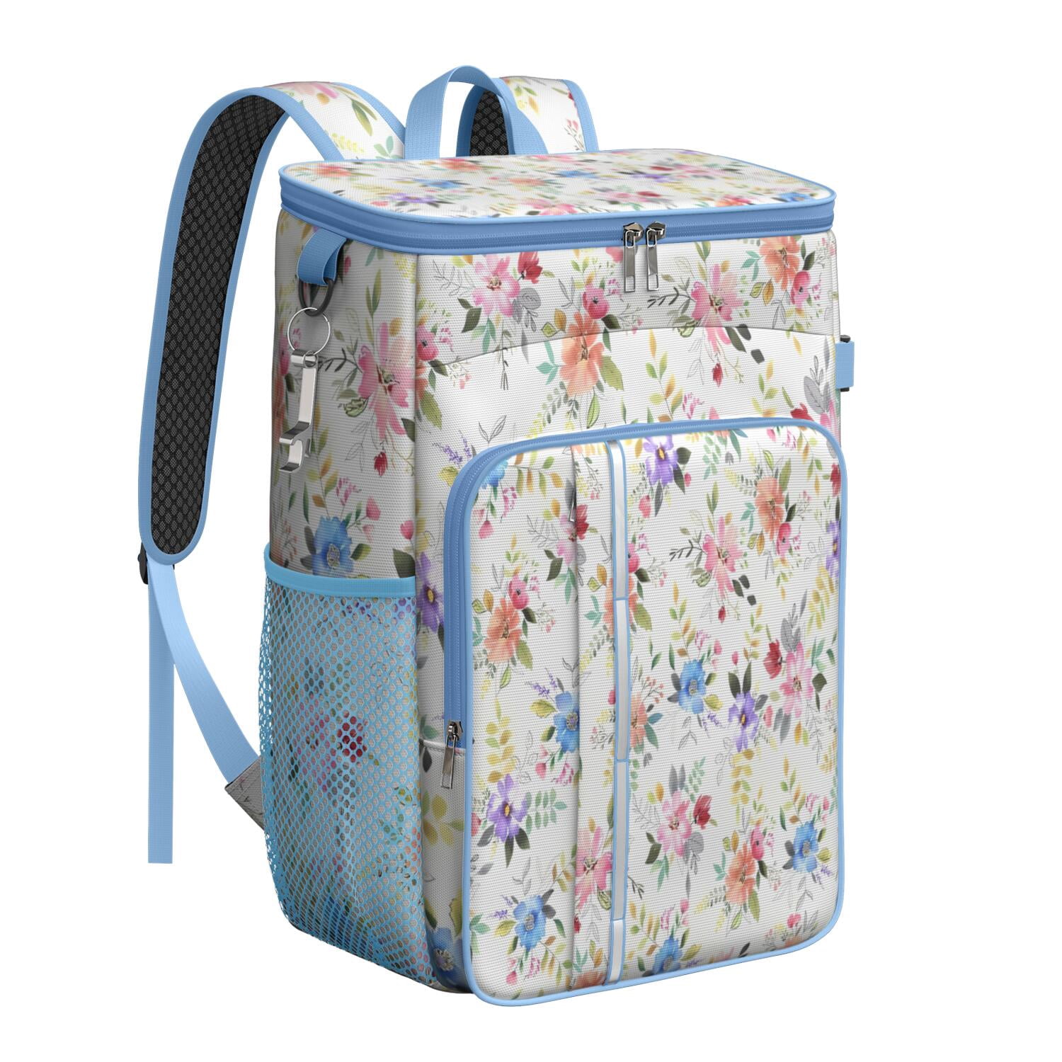 Travel Cooler Bag - Pioneer Flower Floral Print Pattern Camping Beer Cooler Backpack with Bottle Opener- Waterproof Insulated Picnic Backpacks - Cooler Bag for Beach