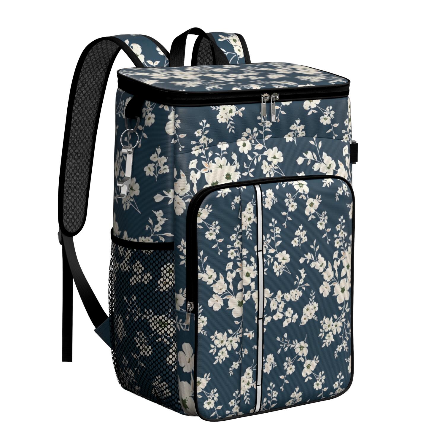 Travel Cooler Bag - Pioneer Flower Floral Print Pattern Camping Beer Cooler Backpack with Bottle Opener- Waterproof Insulated Picnic Backpacks - Cooler Bag for Beach