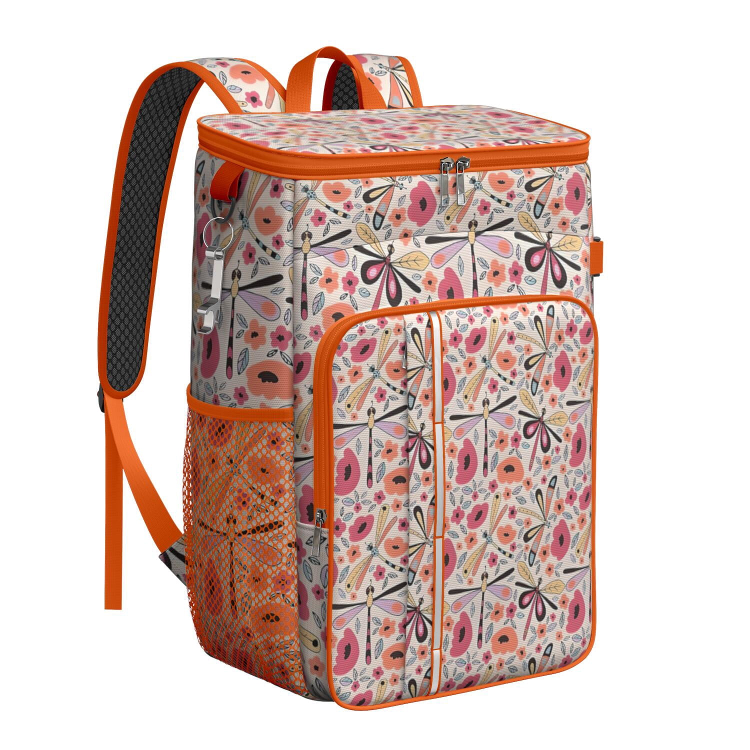 Travel Cooler Bag - Pioneer Flower Floral Print Pattern Camping Beer Cooler Backpack with Bottle Opener- Waterproof Insulated Picnic Backpacks - Cooler Bag for Beach
