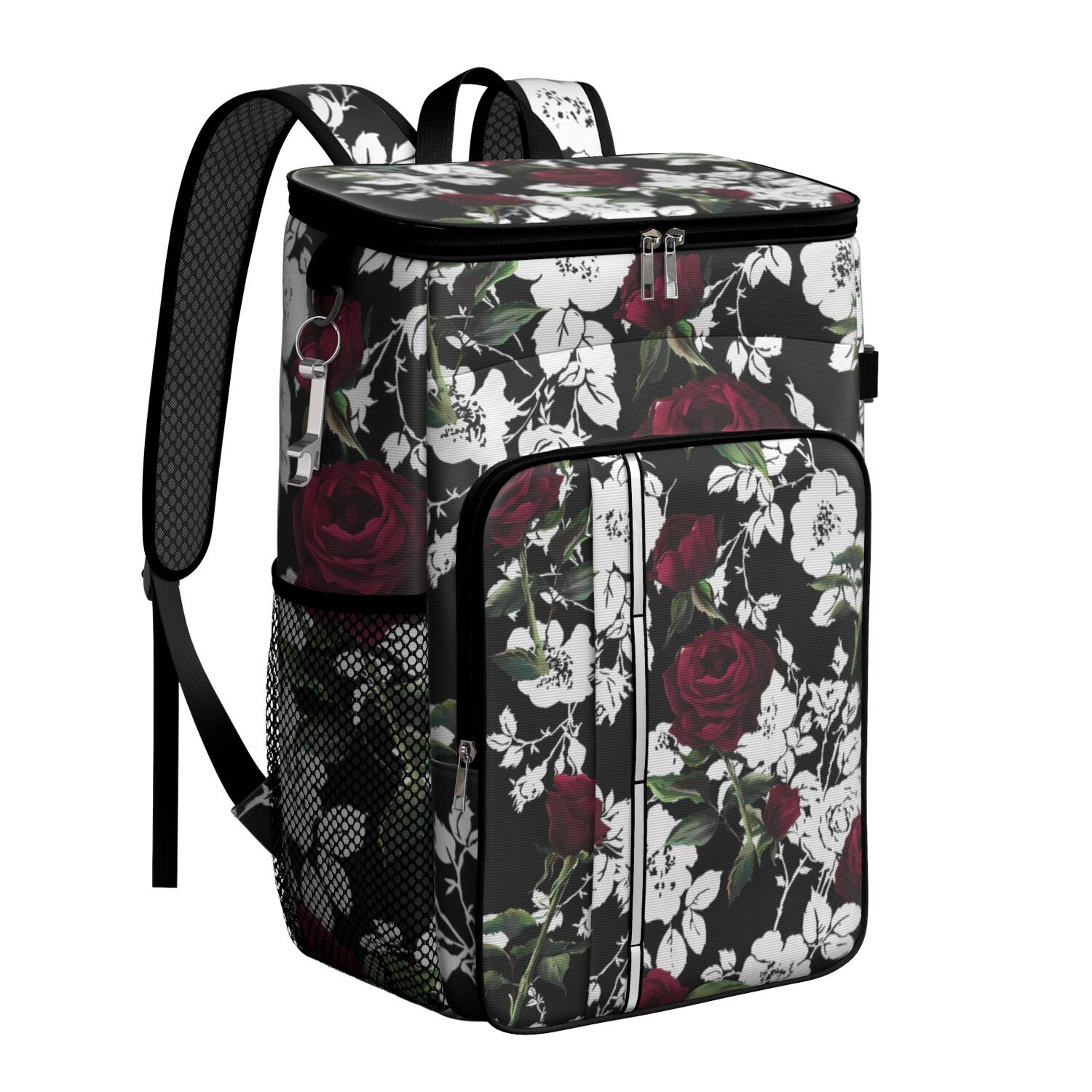 Travel Cooler Bag - Pioneer Flower Floral Print Pattern Camping Beer Cooler Backpack with Bottle Opener- Waterproof Insulated Picnic Backpacks - Cooler Bag for Beach