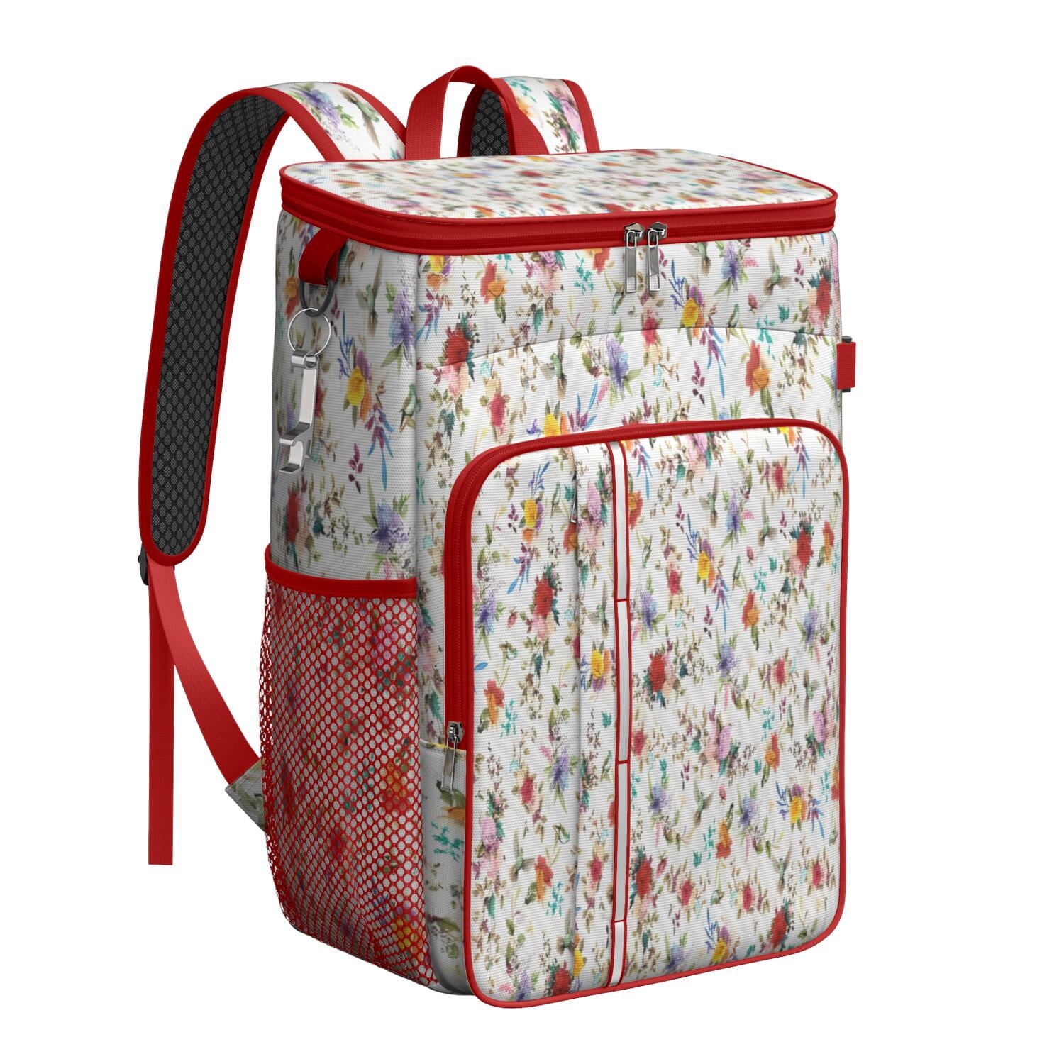 Travel Cooler Bag - Pioneer Flower Floral Print Pattern Camping Beer Cooler Backpack with Bottle Opener- Waterproof Insulated Picnic Backpacks - Cooler Bag for Beach
