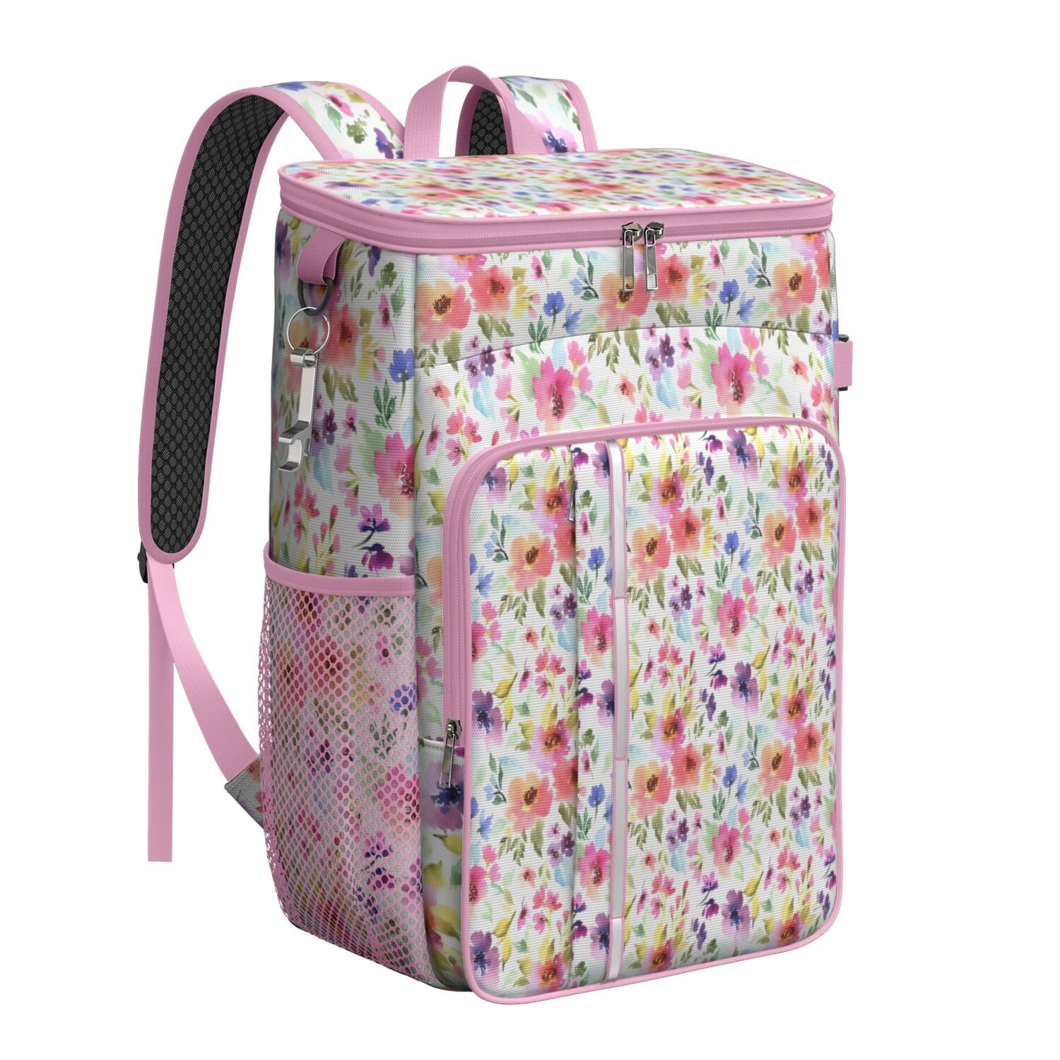 Travel Cooler Bag - Pioneer Flower Floral Print Pattern Camping Beer Cooler Backpack with Bottle Opener- Waterproof Insulated Picnic Backpacks - Cooler Bag for Beach