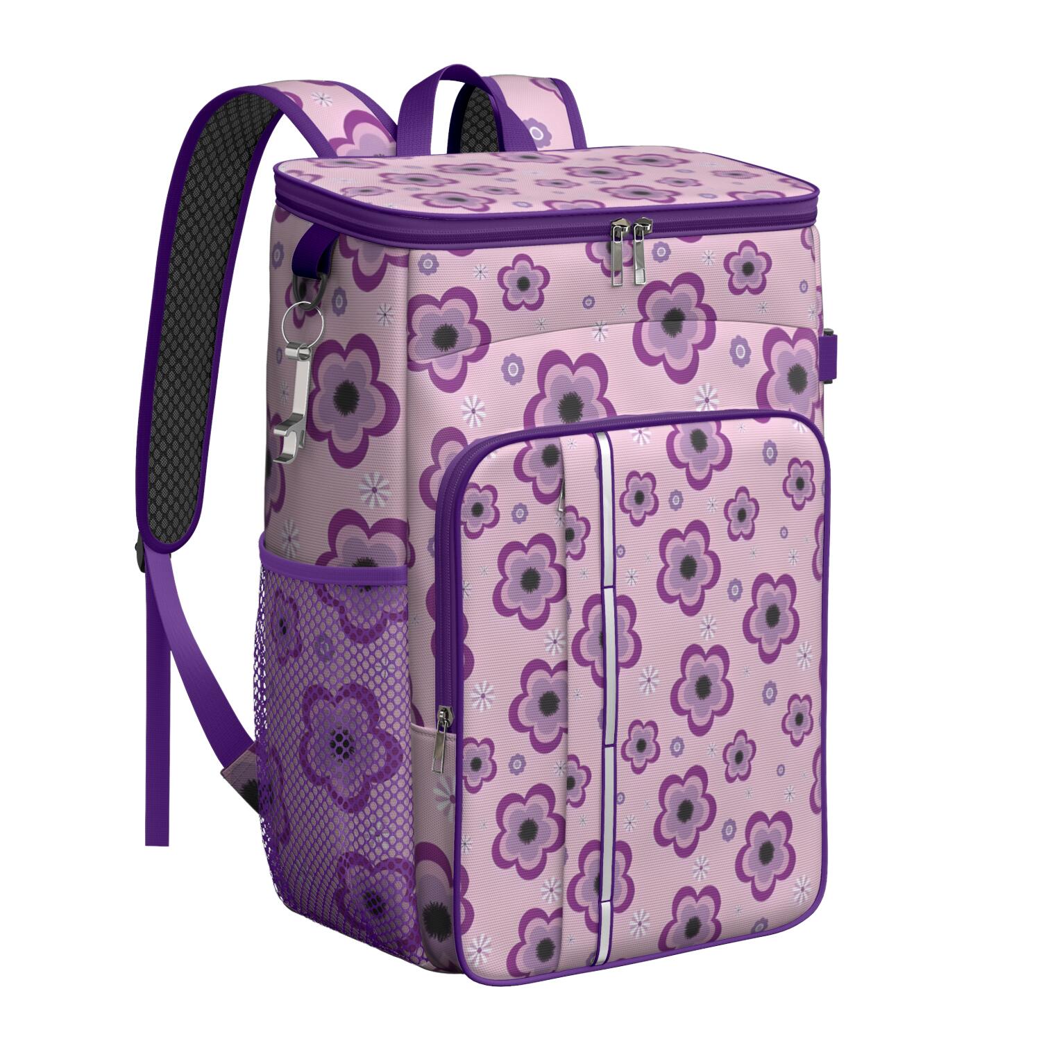 Travel Cooler Bag - Pioneer Flower Floral Print Pattern Camping Beer Cooler Backpack with Bottle Opener- Waterproof Insulated Picnic Backpacks - Cooler Bag for Beach
