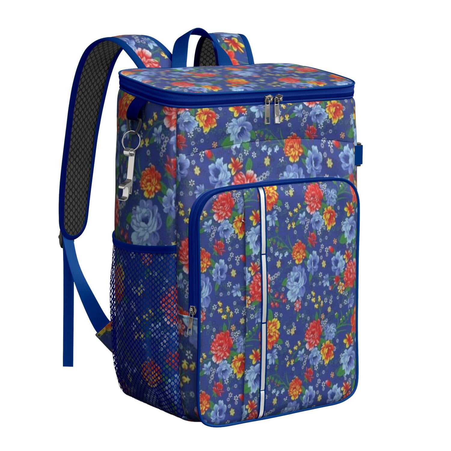 Travel Cooler Bag - Pioneer Flower Floral Print Pattern Camping Beer Cooler Backpack with Bottle Opener- Waterproof Insulated Picnic Backpacks - Cooler Bag for Beach