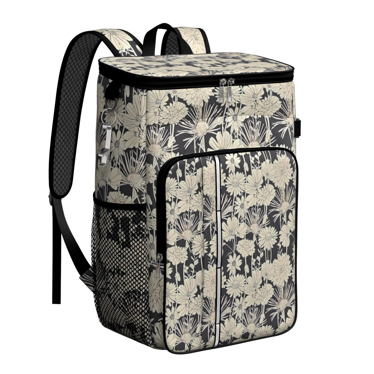 Travel Cooler Bag - Pioneer Flower Floral Print Pattern Camping Beer Cooler Backpack with Bottle Opener- Waterproof Insulated Picnic Backpacks - Cooler Bag for Beach