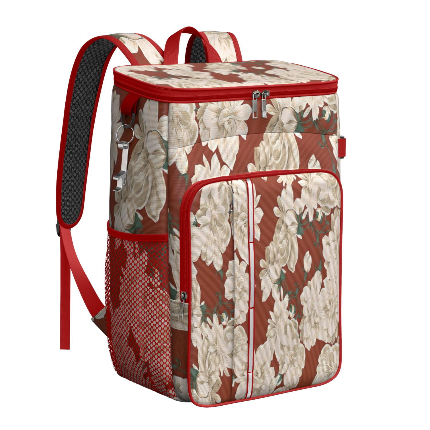 Travel Cooler Bag - Pioneer Flower Floral Print Pattern Camping Beer Cooler Backpack with Bottle Opener- Waterproof Insulated Picnic Backpacks - Cooler Bag for Beach