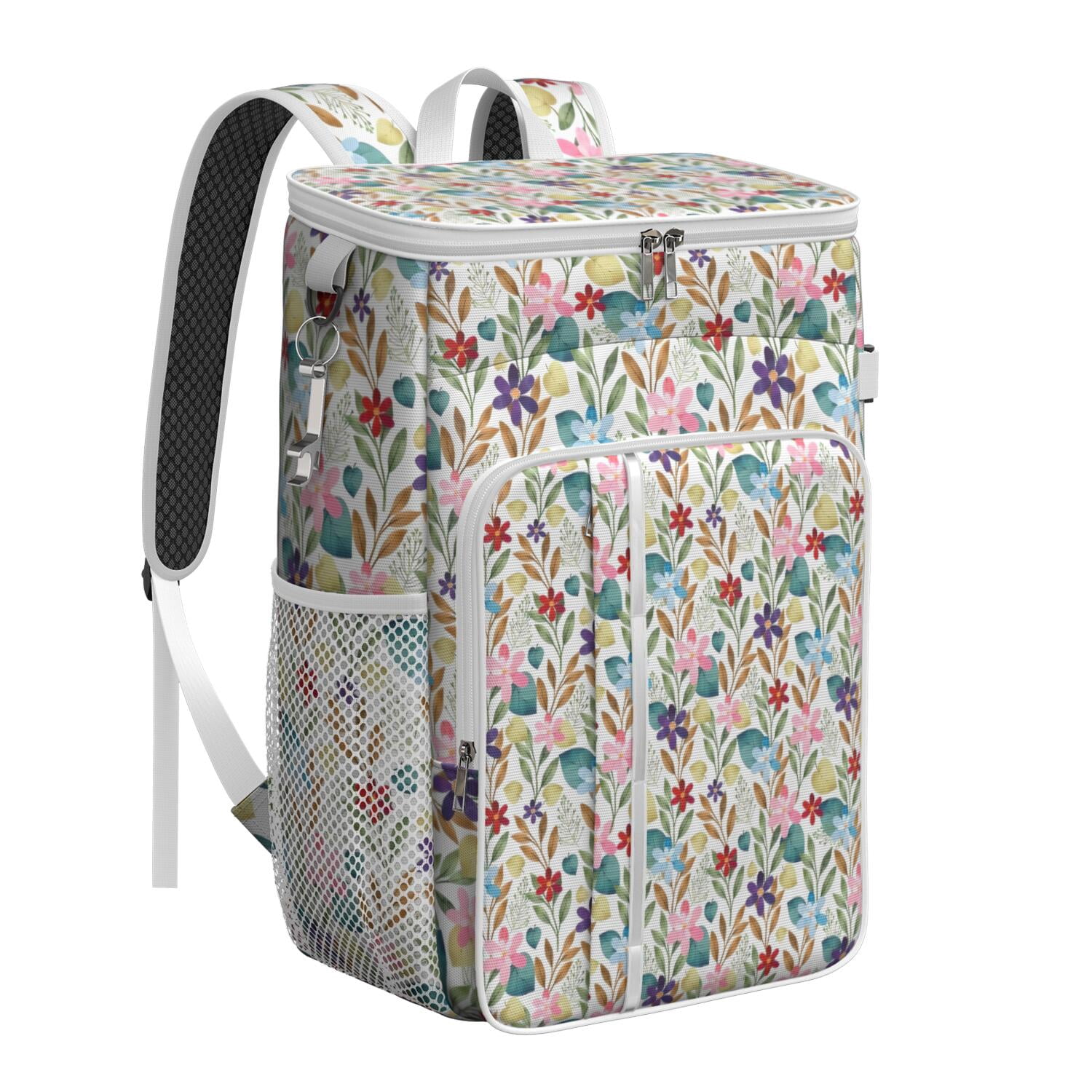 Travel Cooler Bag - Pioneer Flower Floral Print Pattern Camping Beer Cooler Backpack with Bottle Opener- Waterproof Insulated Picnic Backpacks - Cooler Bag for Beach