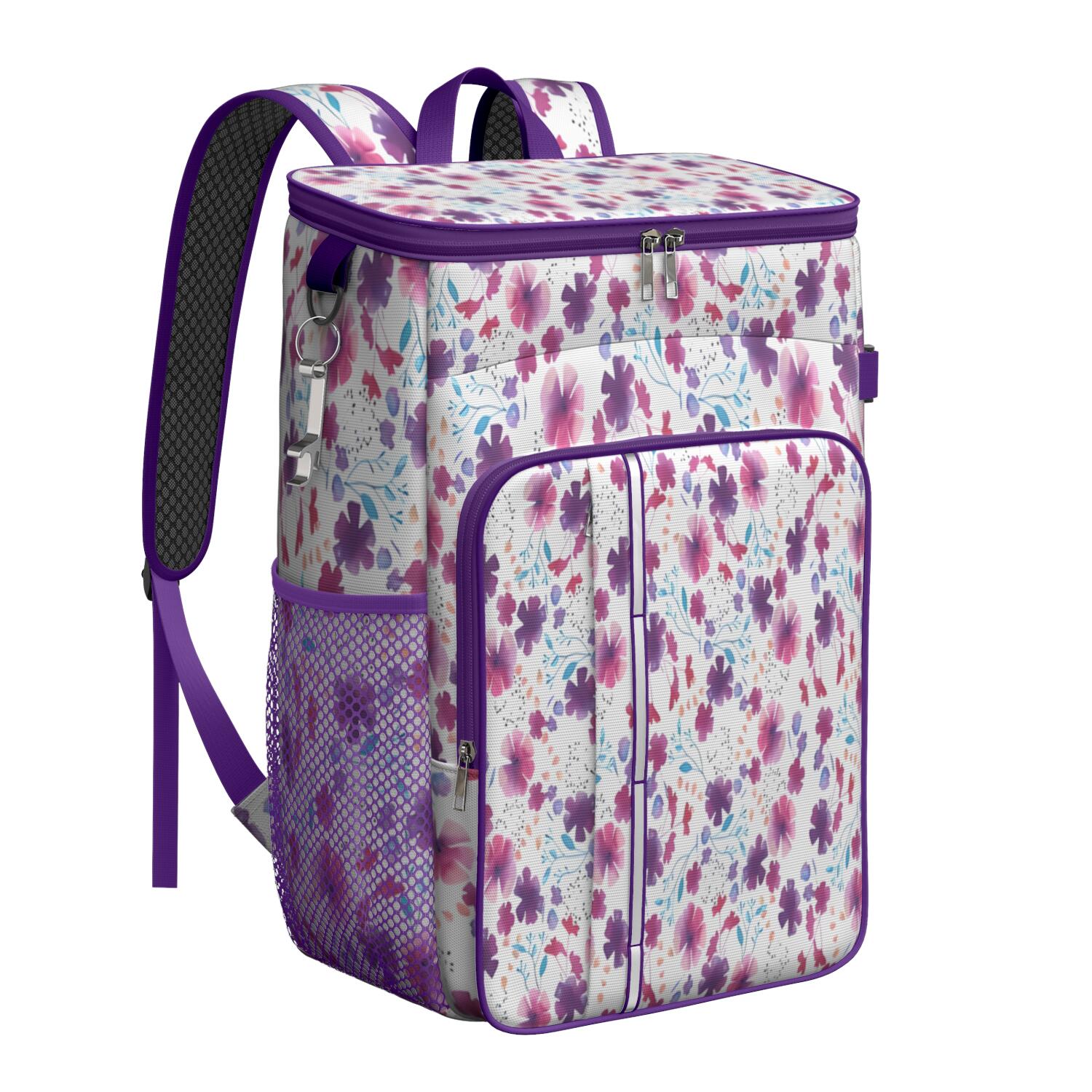 Travel Cooler Bag - Pioneer Flower Floral Print Pattern Camping Beer Cooler Backpack with Bottle Opener- Waterproof Insulated Picnic Backpacks - Cooler Bag for Beach