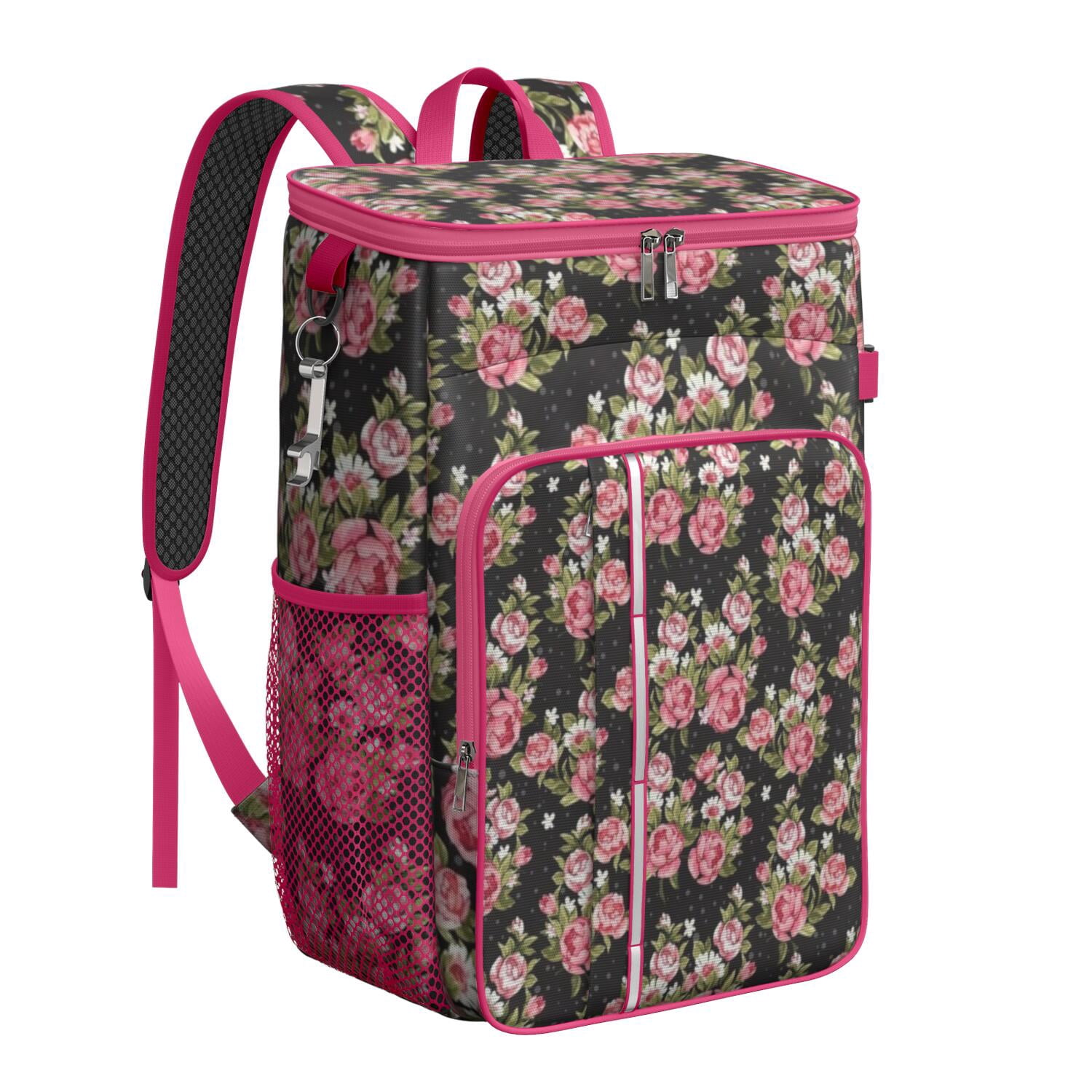 Travel Cooler Bag - Pioneer Flower Floral Print Pattern Camping Beer Cooler Backpack with Bottle Opener- Waterproof Insulated Picnic Backpacks - Cooler Bag for Beach