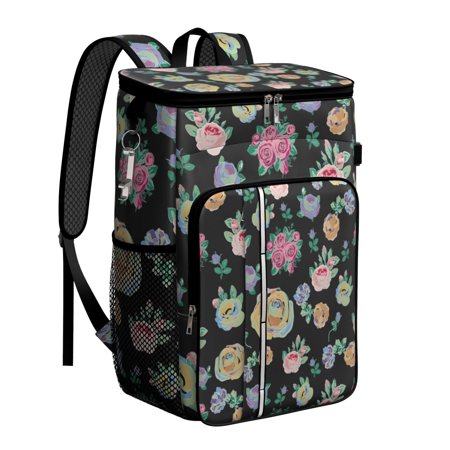 Travel Cooler Bag - Pioneer Flower Floral Print Pattern Camping Beer Cooler Backpack with Bottle Opener- Waterproof Insulated Picnic Backpacks - Cooler Bag for Beach