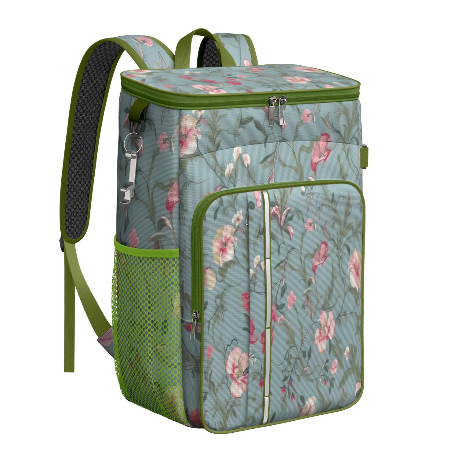 Travel Cooler Bag - Pioneer Flower Floral Print Pattern Camping Beer Cooler Backpack with Bottle Opener- Waterproof Insulated Picnic Backpacks - Cooler Bag for Beach