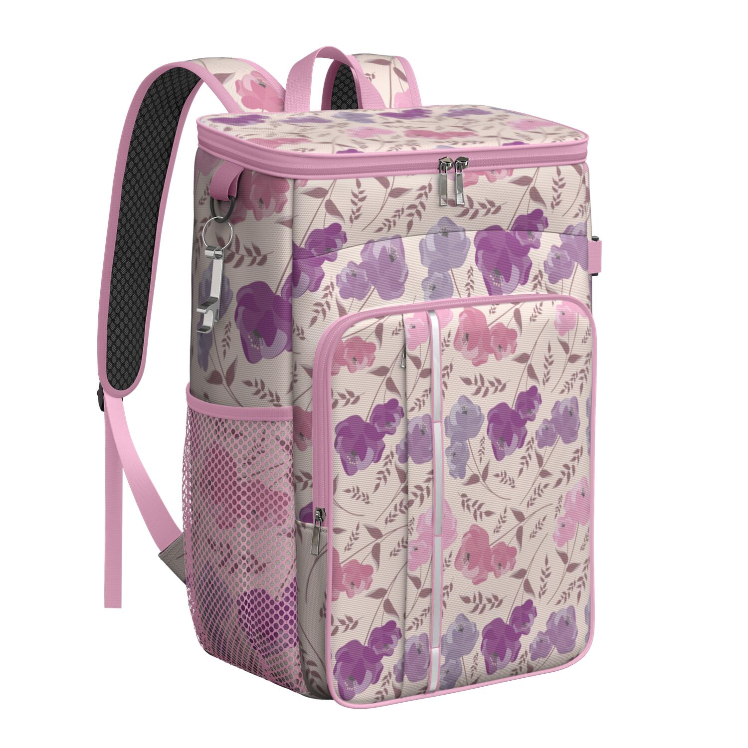 Travel Cooler Bag - Pioneer Flower Floral Print Pattern Camping Beer Cooler Backpack with Bottle Opener- Waterproof Insulated Picnic Backpacks - Cooler Bag for Beach