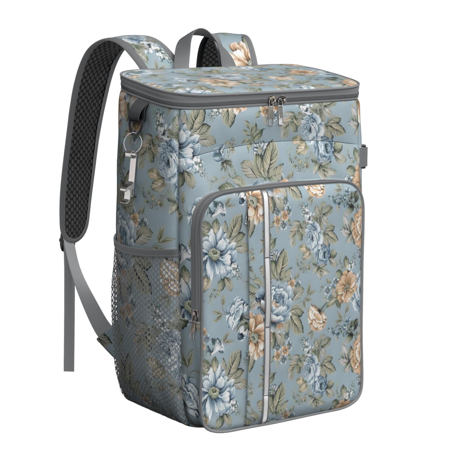 Travel Cooler Bag - Pioneer Flower Floral Print Pattern Camping Beer Cooler Backpack with Bottle Opener- Waterproof Insulated Picnic Backpacks - Cooler Bag for Beach
