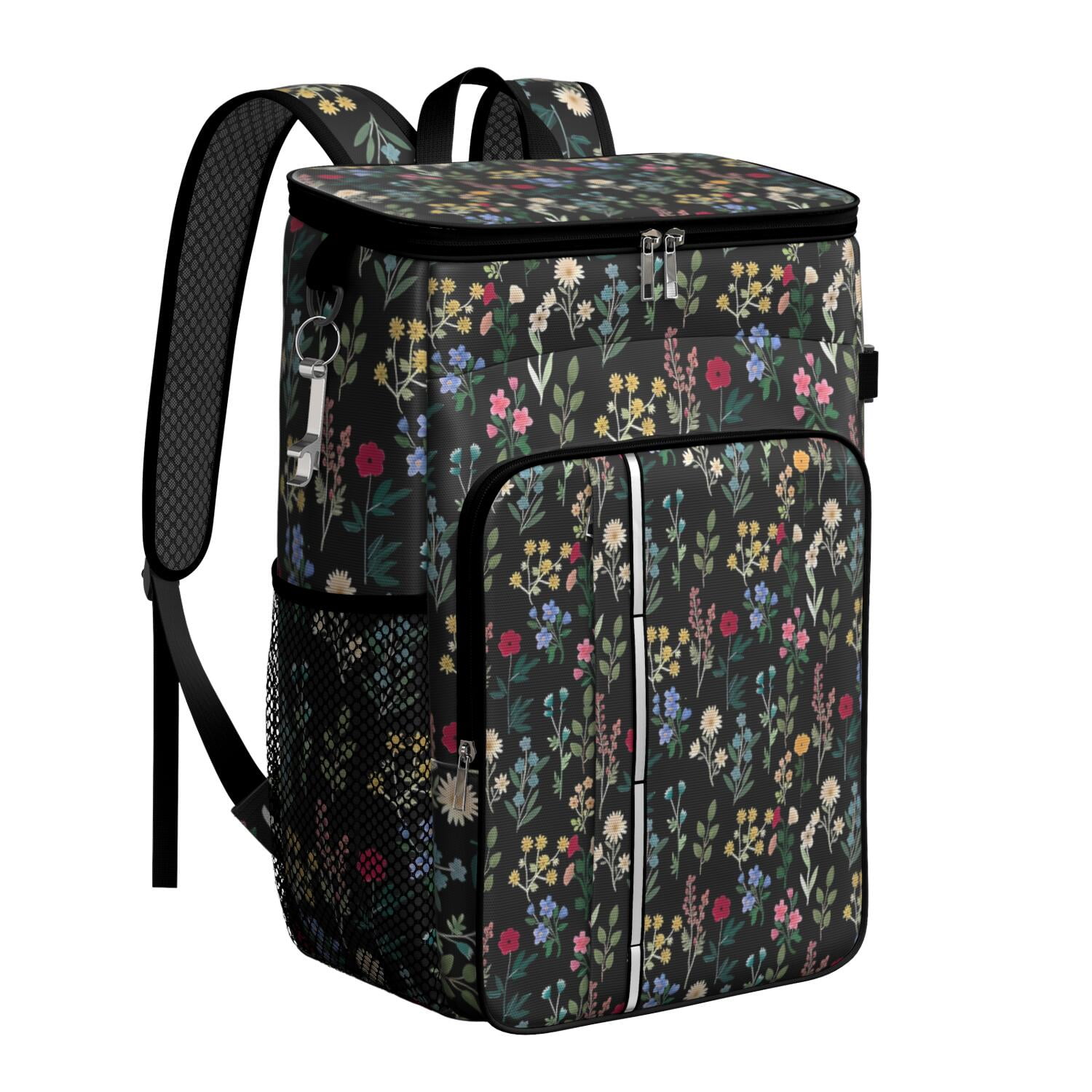 Travel Cooler Bag - Pioneer Flower Floral Print Pattern Camping Beer Cooler Backpack with Bottle Opener- Waterproof Insulated Picnic Backpacks - Cooler Bag for Beach