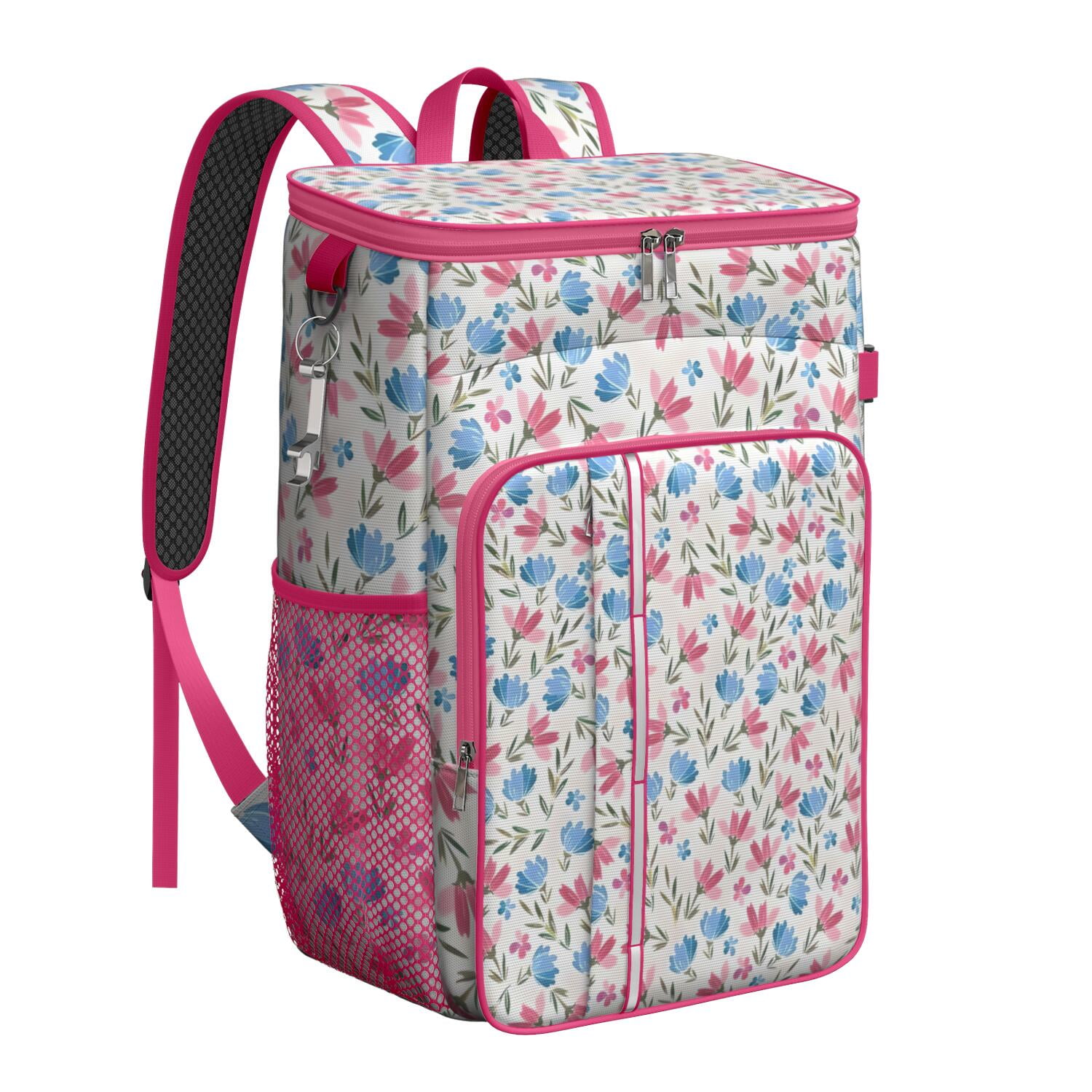 Travel Cooler Bag - Pioneer Flower Floral Print Pattern Camping Beer Cooler Backpack with Bottle Opener- Waterproof Insulated Picnic Backpacks - Cooler Bag for Beach