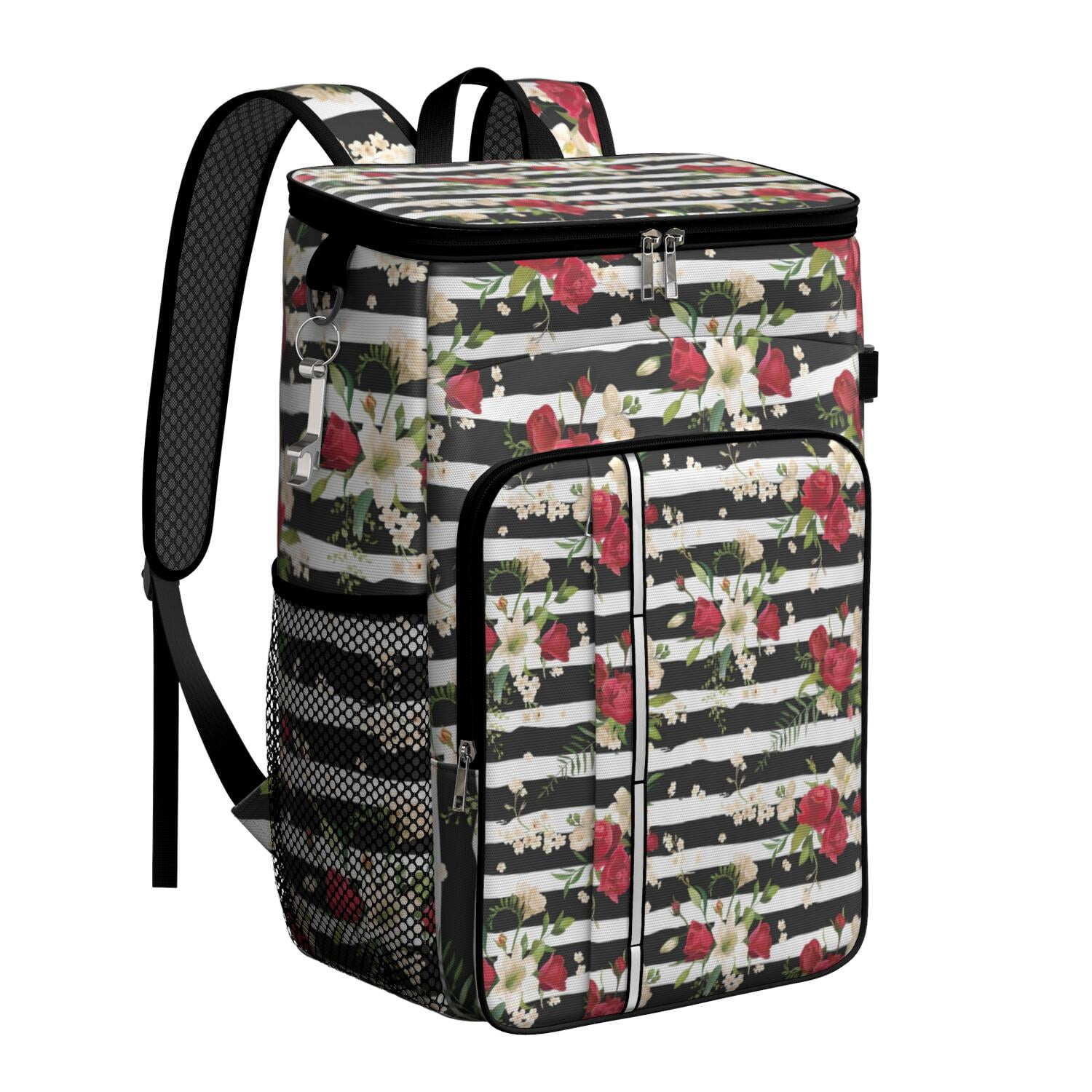 Travel Cooler Bag - Pioneer Flower Floral Print Pattern Camping Beer Cooler Backpack with Bottle Opener- Waterproof Insulated Picnic Backpacks - Cooler Bag for Beach
