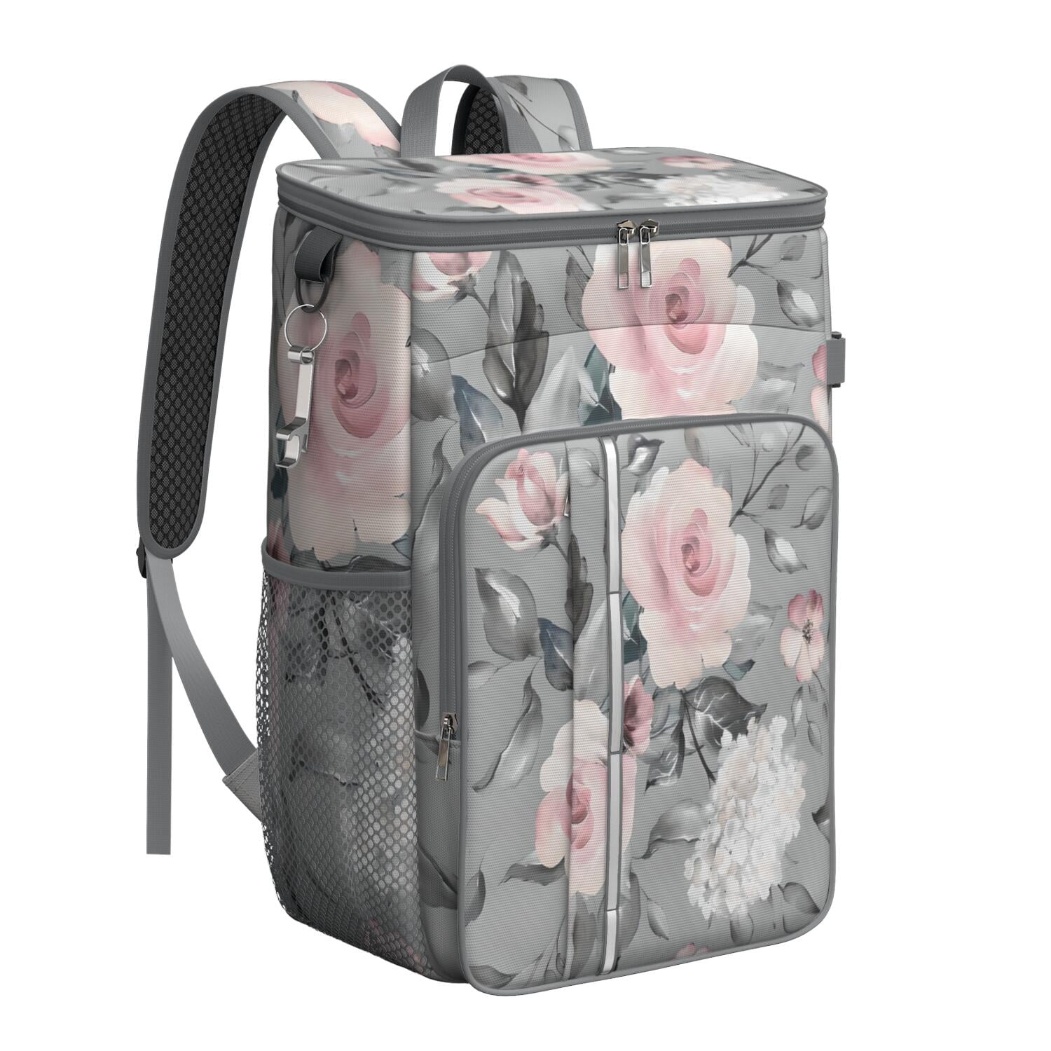 Travel Cooler Bag - Pioneer Flower Floral Print Pattern Camping Beer Cooler Backpack with Bottle Opener- Waterproof Insulated Picnic Backpacks - Cooler Bag for Beach