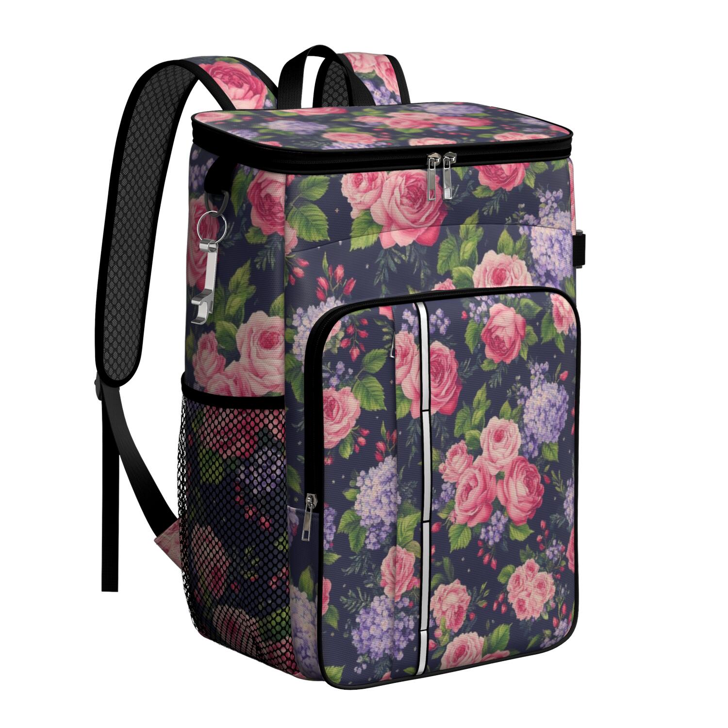 Travel Cooler Bag - Pioneer Flower Floral Print Pattern Camping Beer Cooler Backpack with Bottle Opener- Waterproof Insulated Picnic Backpacks - Cooler Bag for Beach