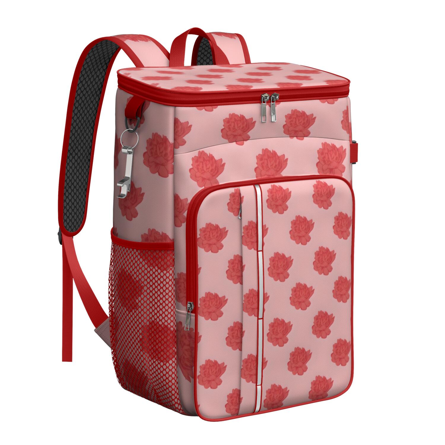 Travel Cooler Bag - Pioneer Flower Floral Print Pattern Camping Beer Cooler Backpack with Bottle Opener- Waterproof Insulated Picnic Backpacks - Cooler Bag for Beach