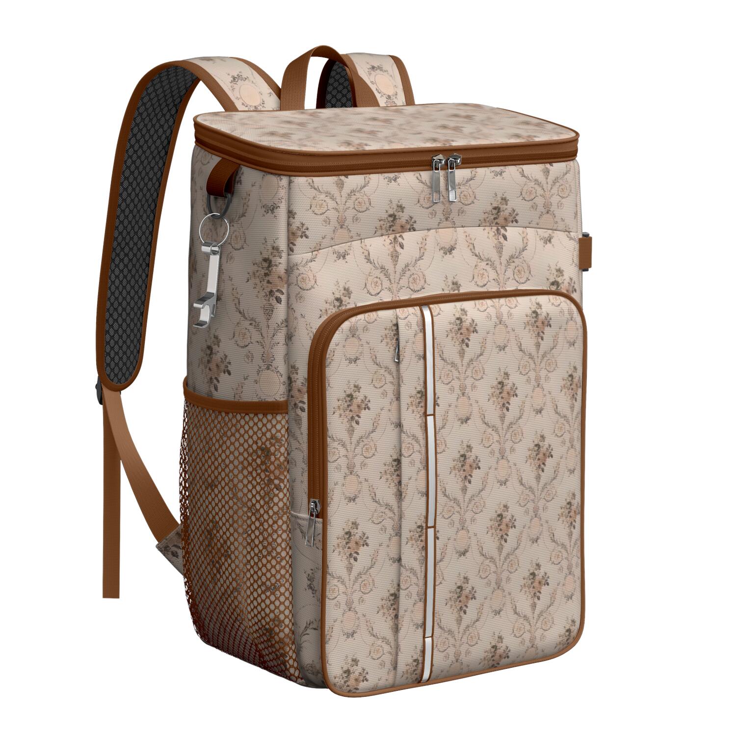 Travel Cooler Bag - Pioneer Flower Floral Print Pattern Camping Beer Cooler Backpack with Bottle Opener- Waterproof Insulated Picnic Backpacks - Cooler Bag for Beach