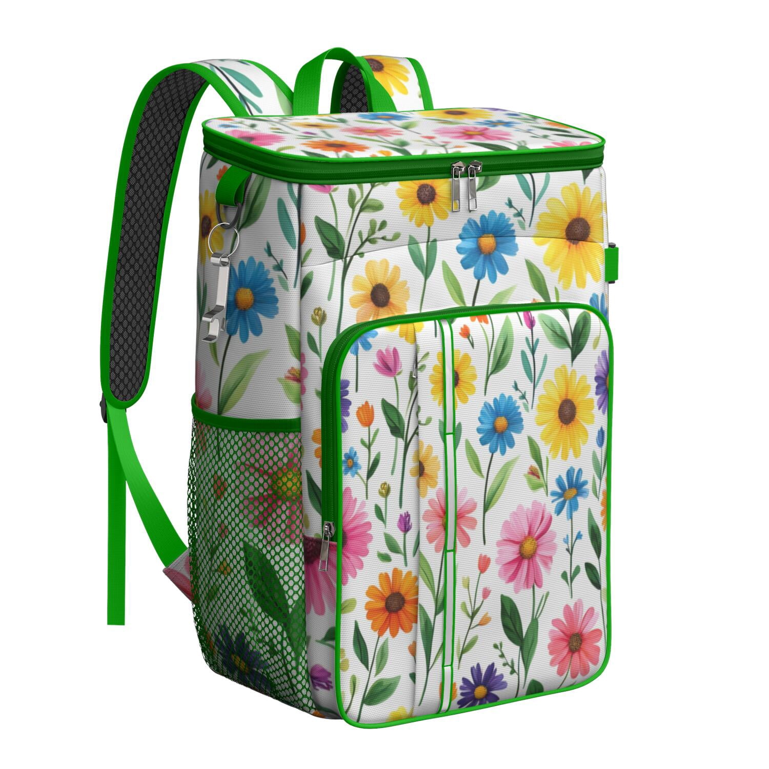 Travel Cooler Bag - Pioneer Flower Floral Print Pattern Camping Beer Cooler Backpack with Bottle Opener- Waterproof Insulated Picnic Backpacks - Cooler Bag for Beach