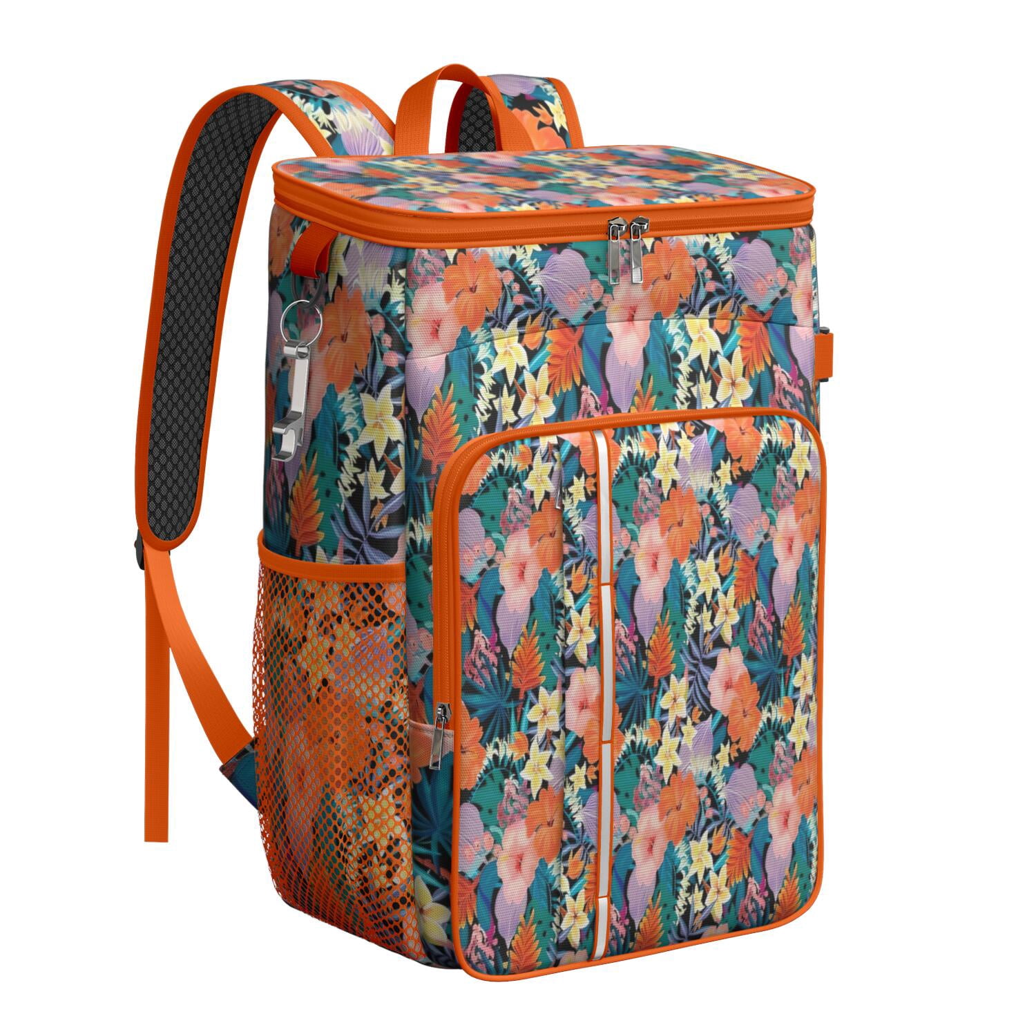 Travel Cooler Bag - Pioneer Flower Floral Print Pattern Camping Beer Cooler Backpack with Bottle Opener- Waterproof Insulated Picnic Backpacks - Cooler Bag for Beach