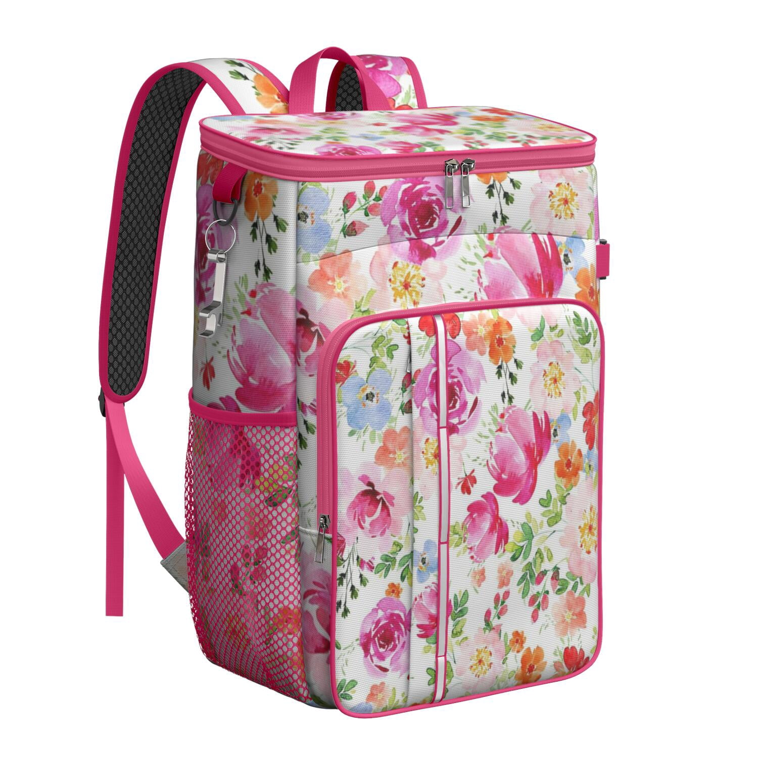 Travel Cooler Bag - Pioneer Flower Floral Print Pattern Camping Beer Cooler Backpack with Bottle Opener- Waterproof Insulated Picnic Backpacks - Cooler Bag for Beach